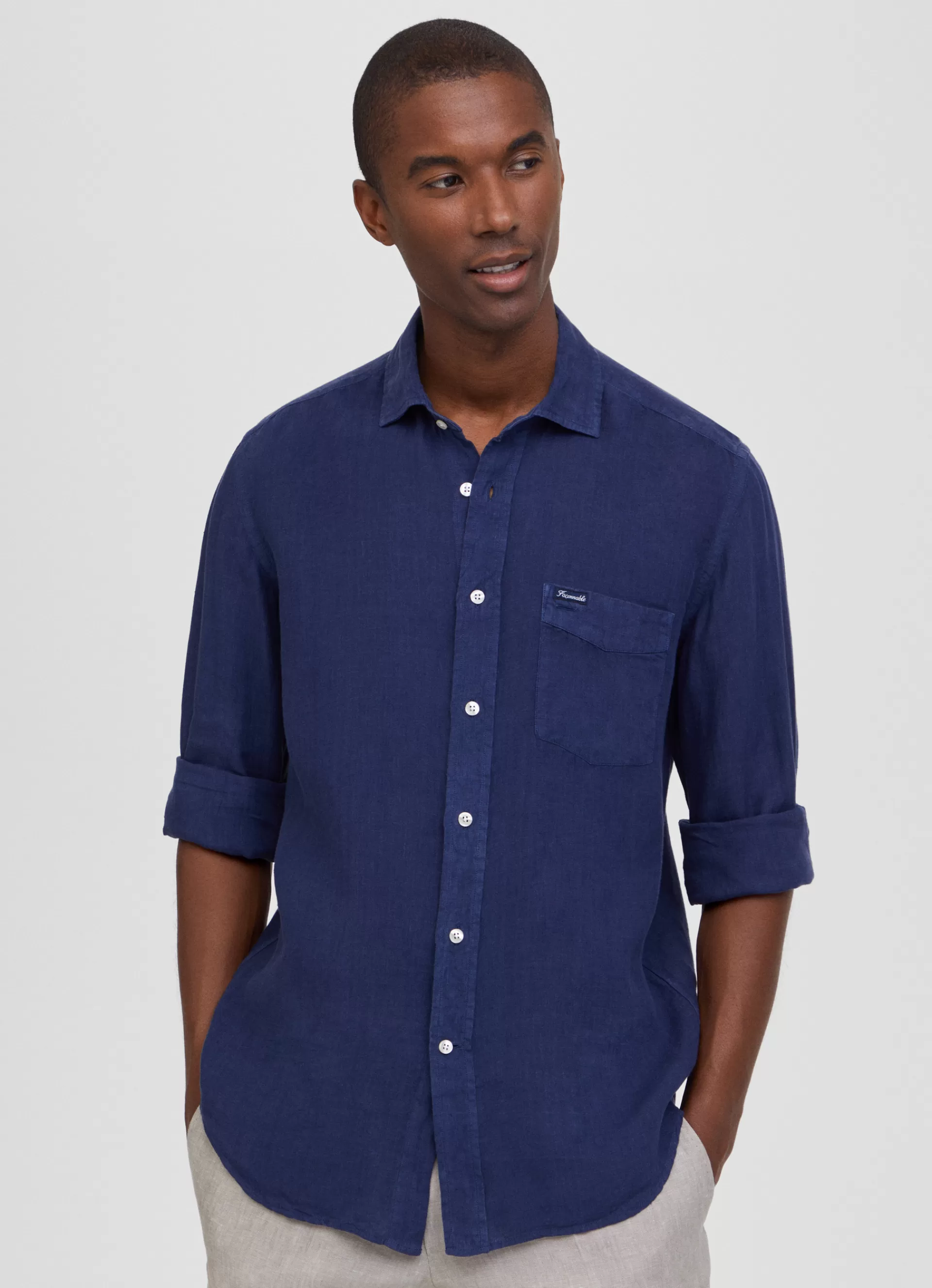 Lin>Façonnable Chemise En Lin Naval Blue