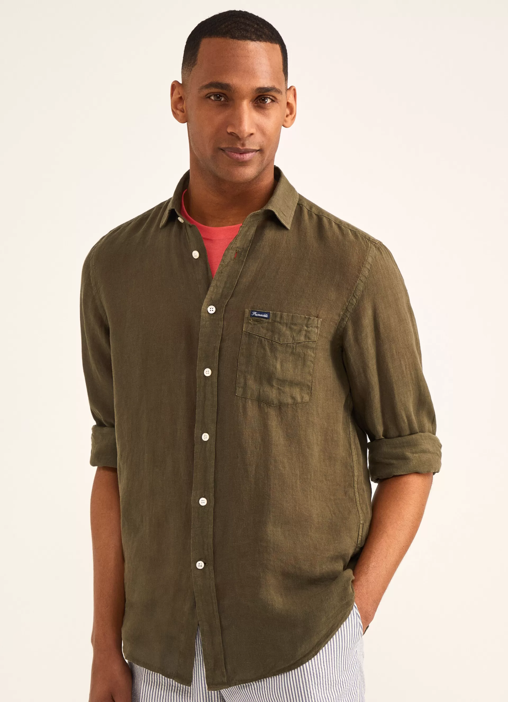 Lin>Façonnable Chemise En Lin Khaki Green