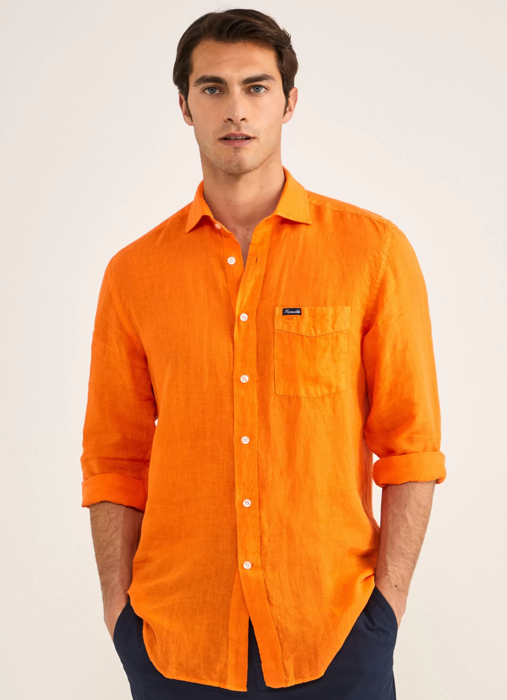 Chemises>Façonnable Chemise En Lin Pop Orange