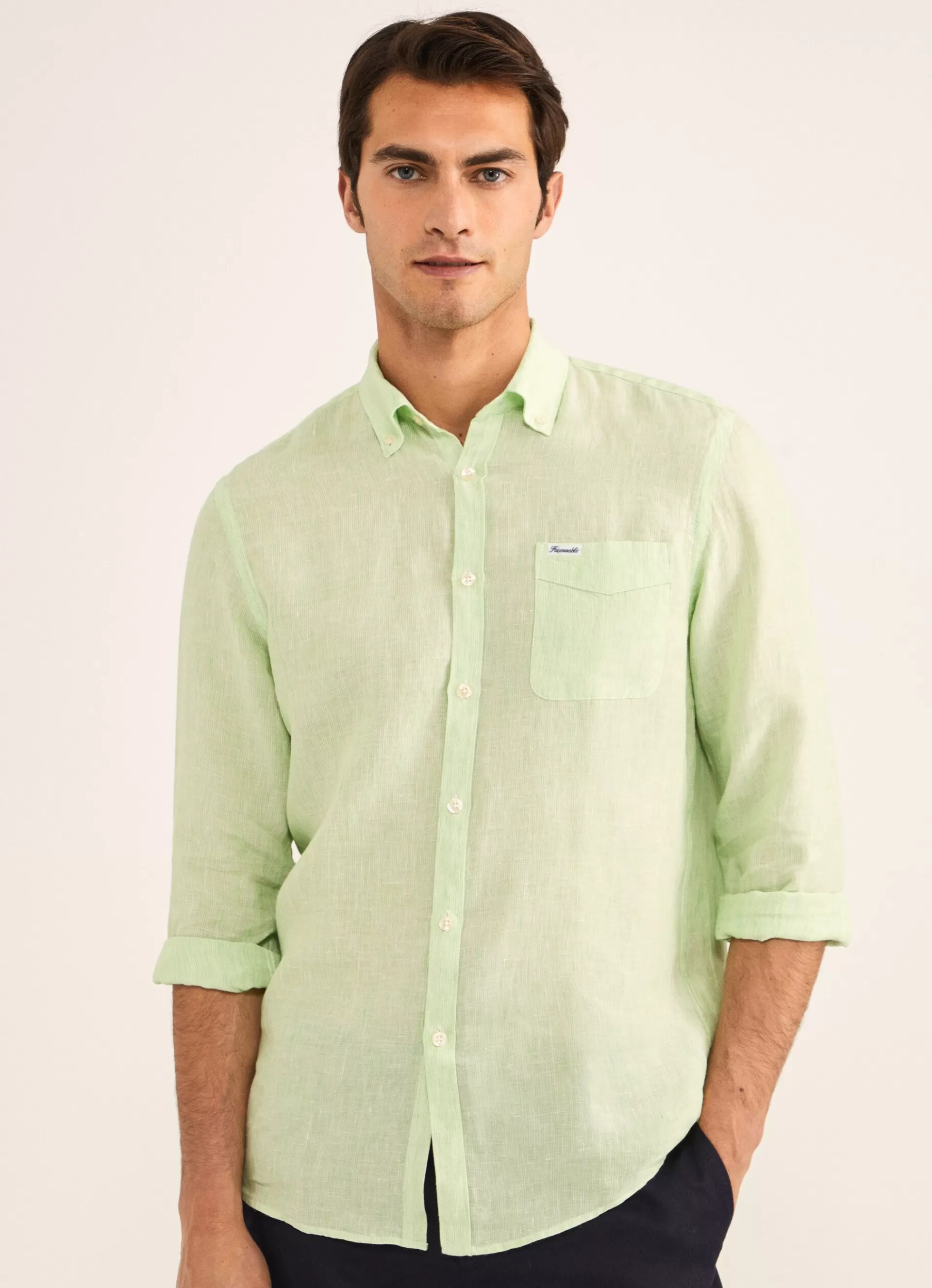 Chemises>Façonnable Chemise En Lin Light Green