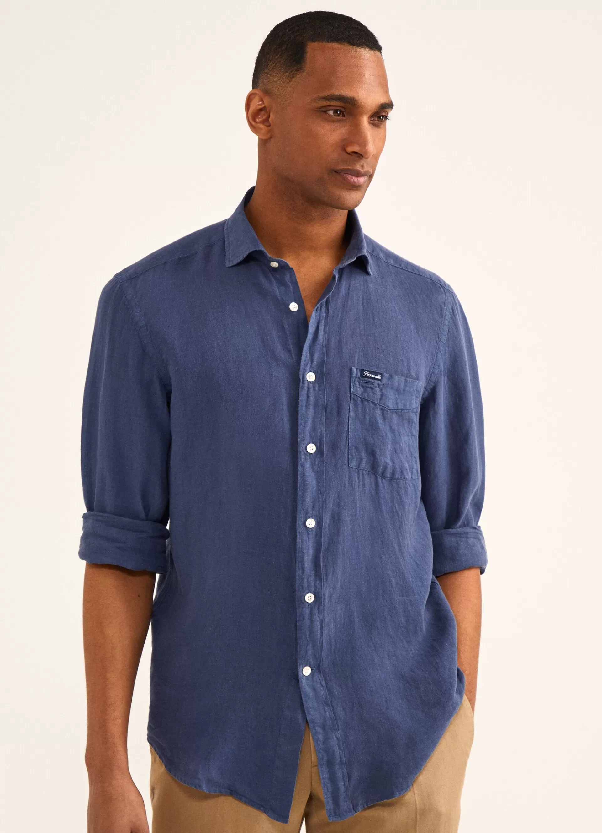 Chemises>Façonnable Chemise En Lin Pop Blue