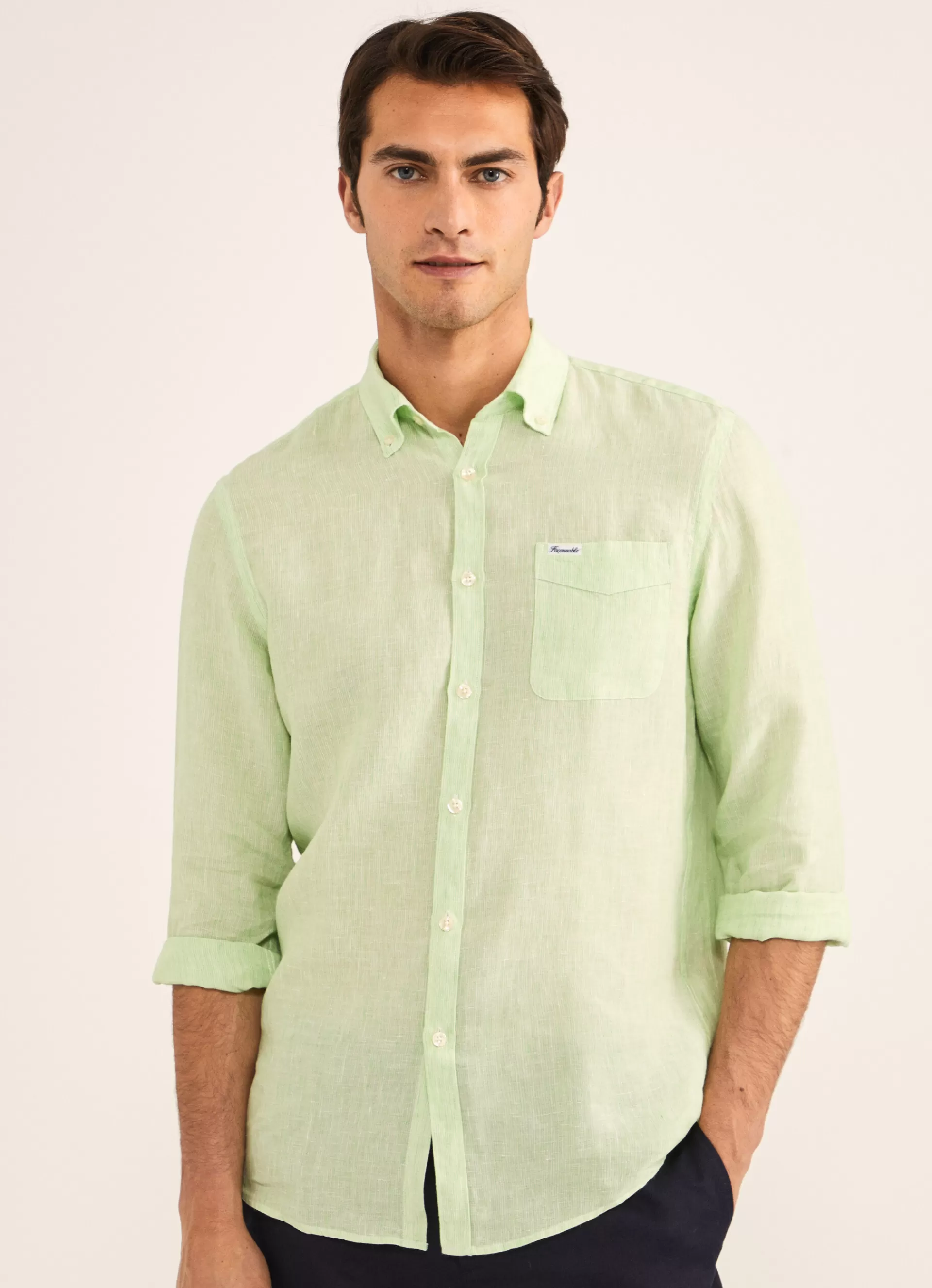Lin>Façonnable Chemise En Lin Light Green
