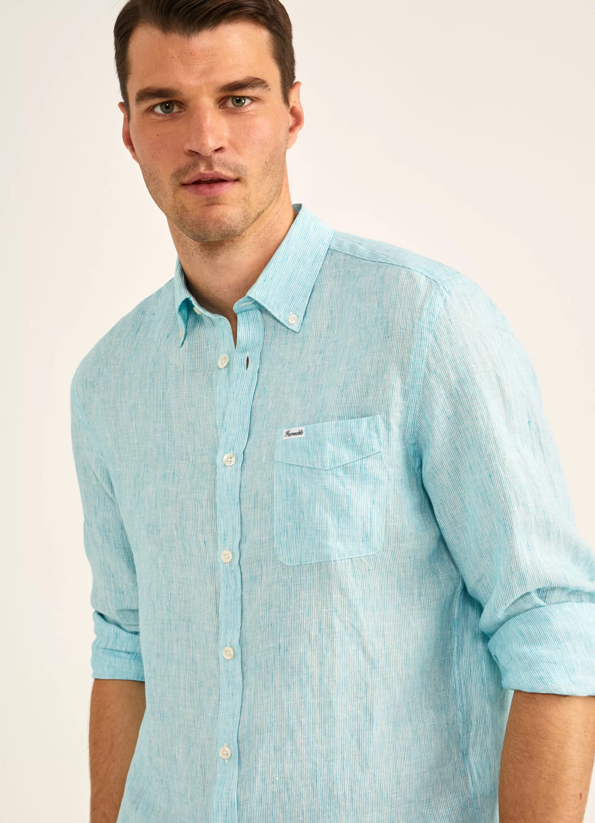 Lin>Façonnable Chemise En Lin Turquoise