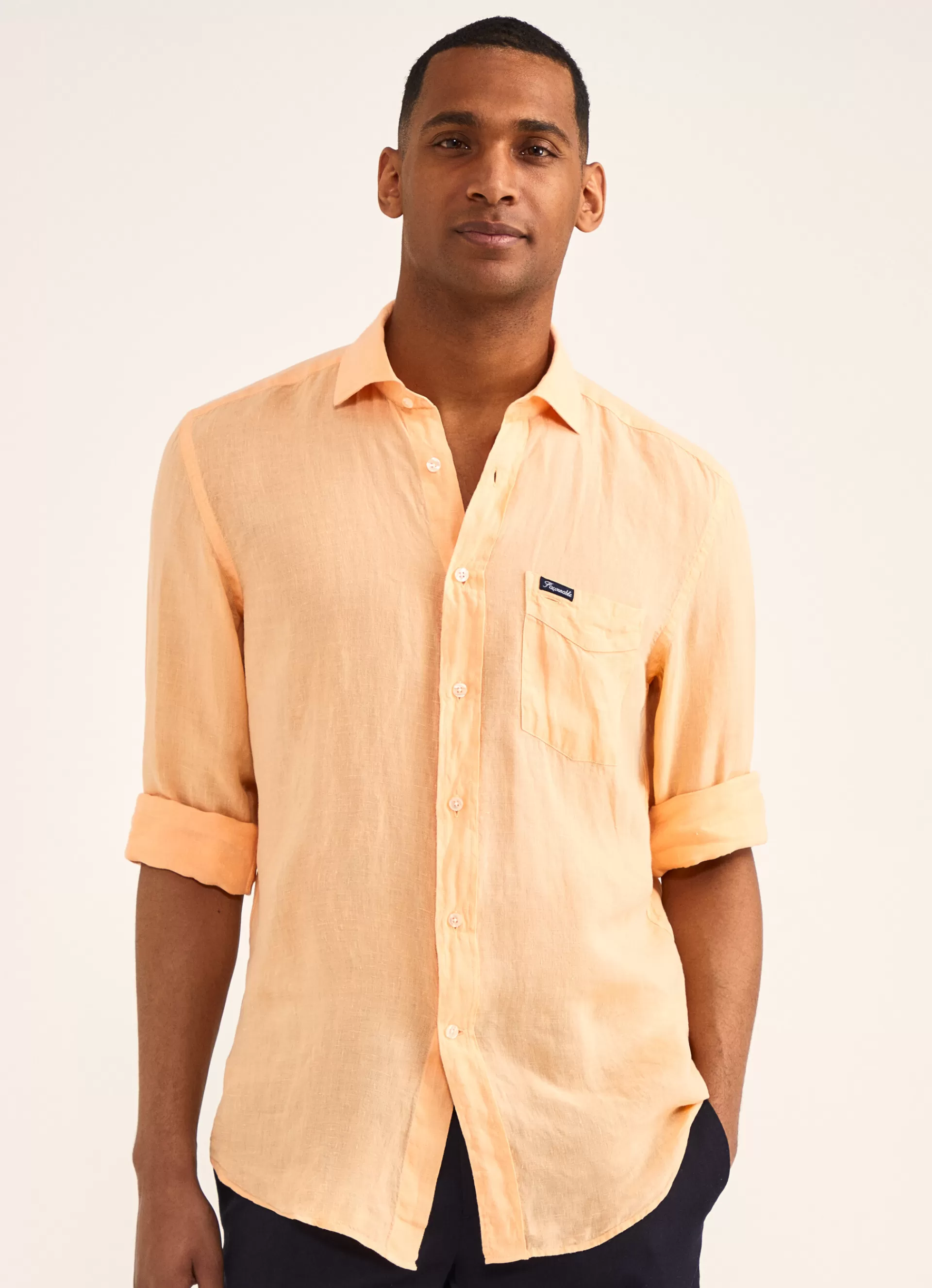 Lin>Façonnable Chemise En Lin Acid Orange