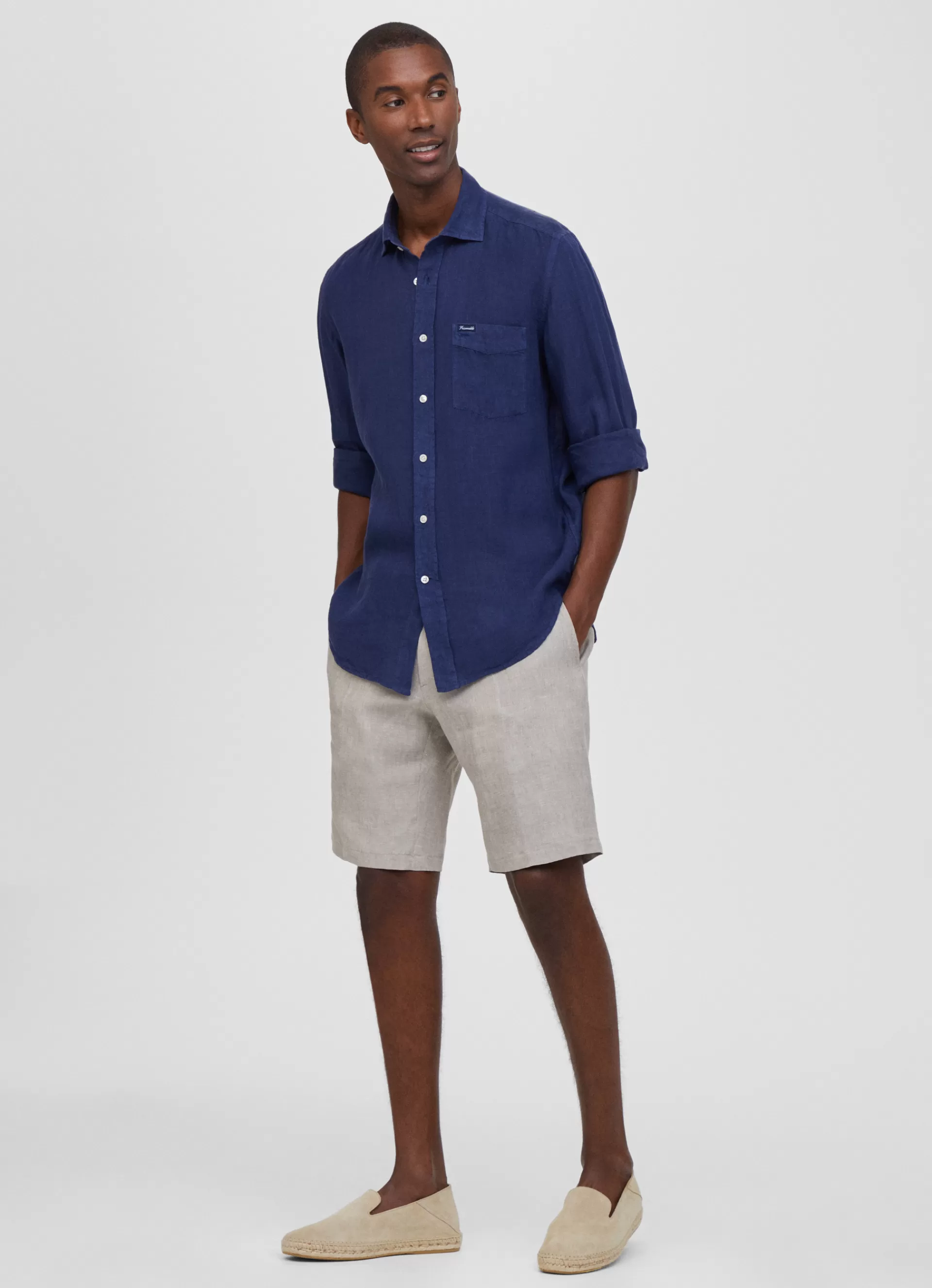 Lin>Façonnable Chemise En Lin Naval Blue