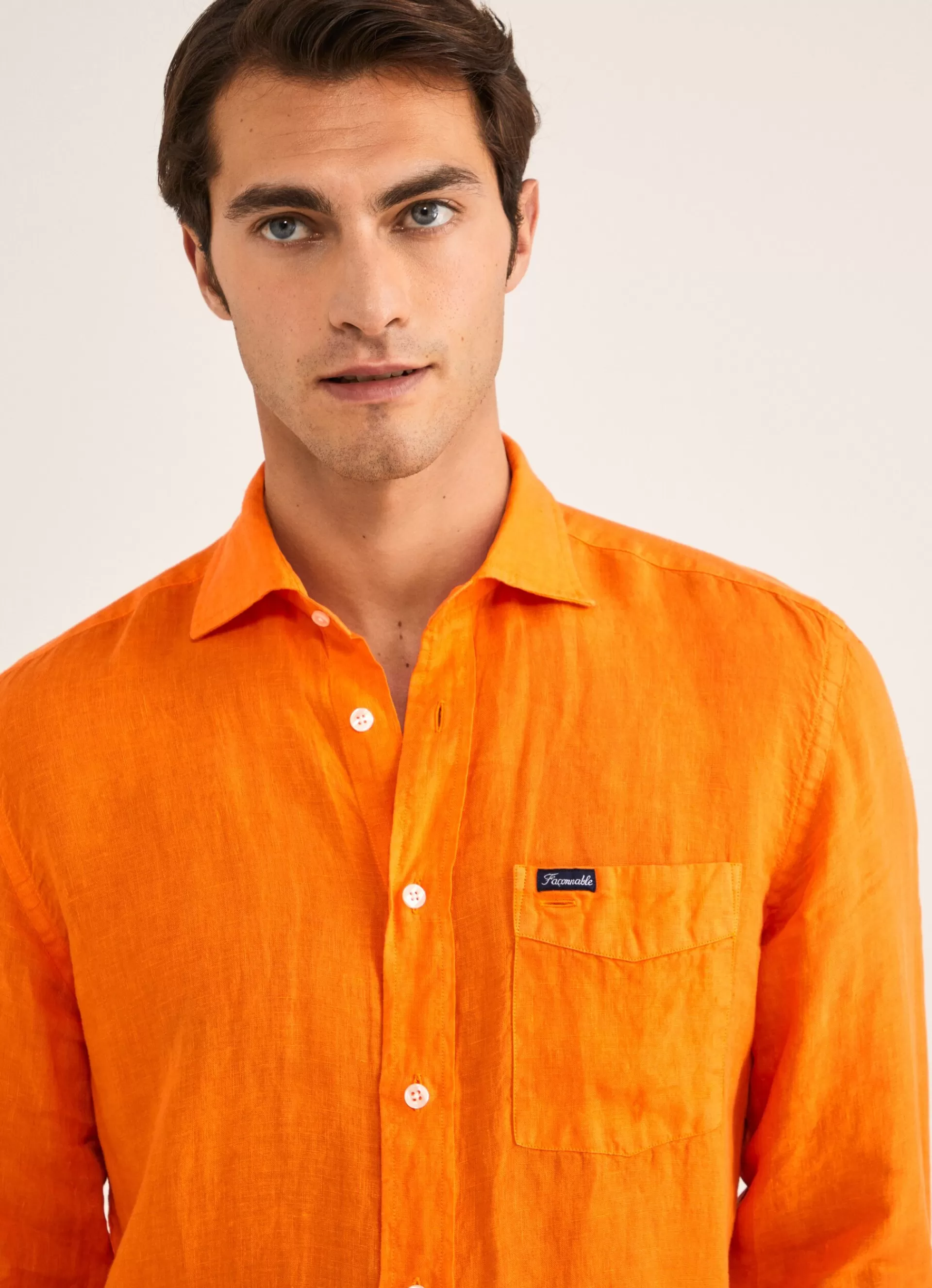 Chemises>Façonnable Chemise En Lin Pop Orange