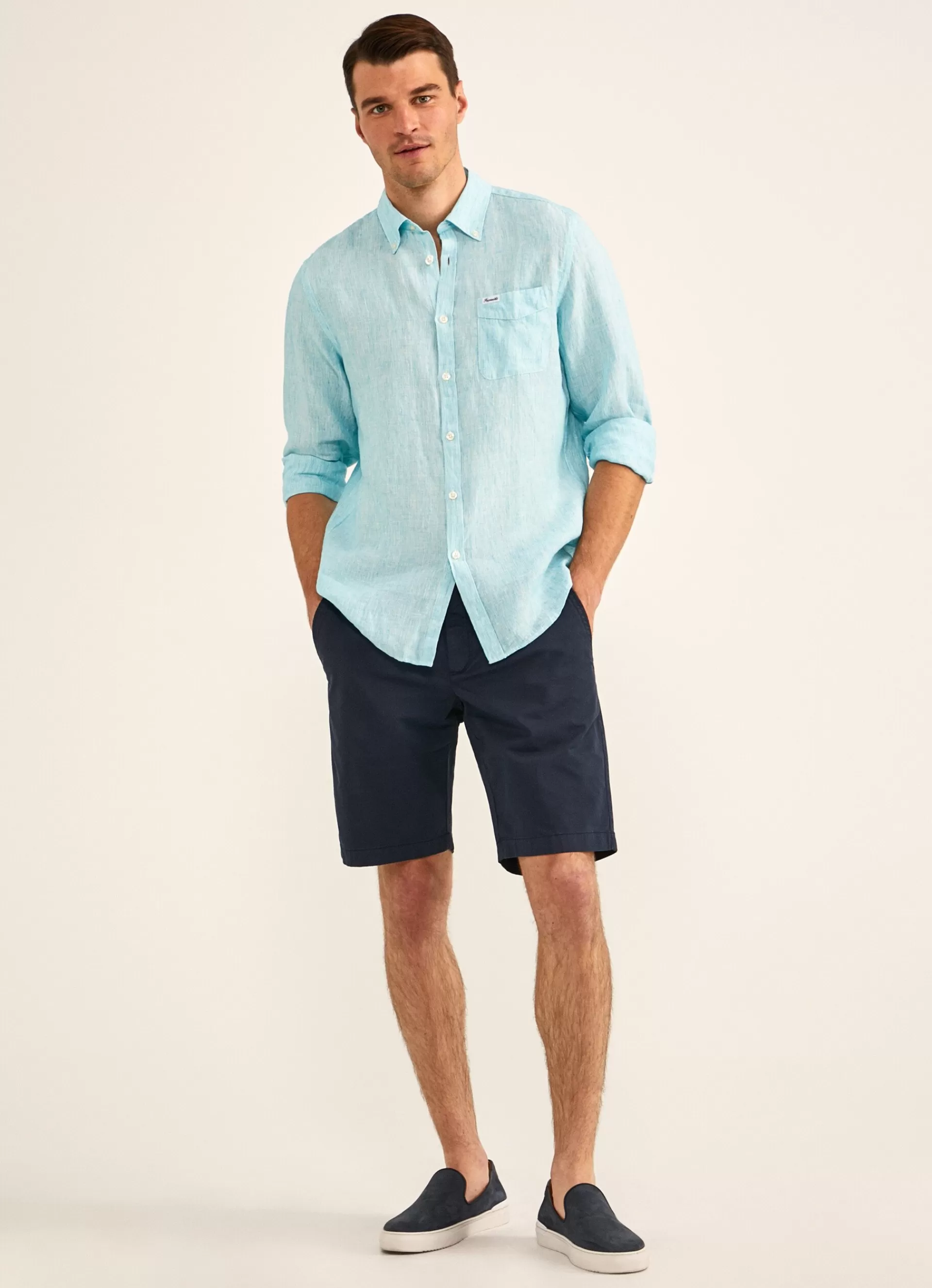 Chemises>Façonnable Chemise En Lin Turquoise