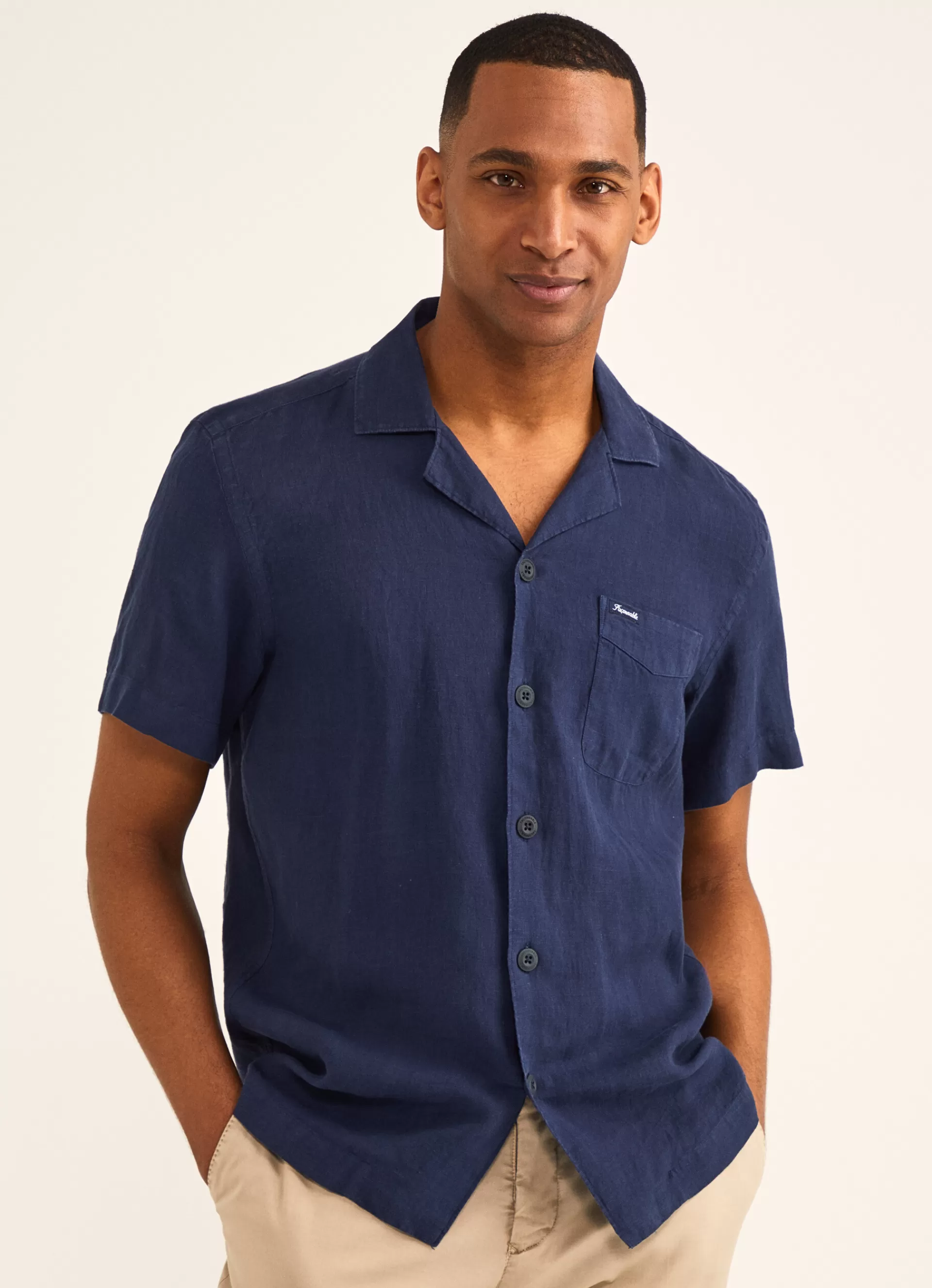 Lin>Façonnable Chemise En Lin A Col Camp Naval Blue