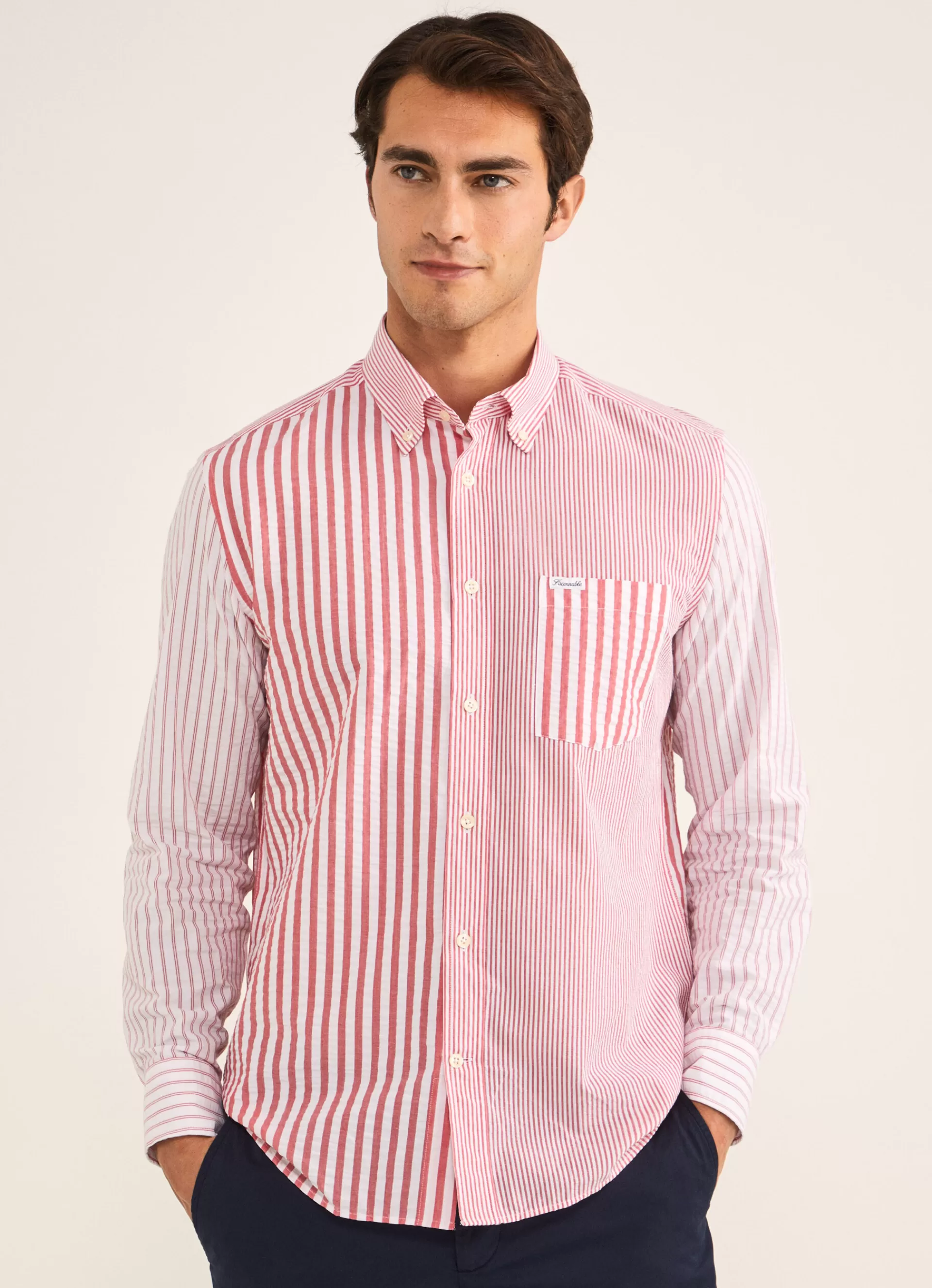 Chemises>Façonnable Chemise En Patchwork Red/White