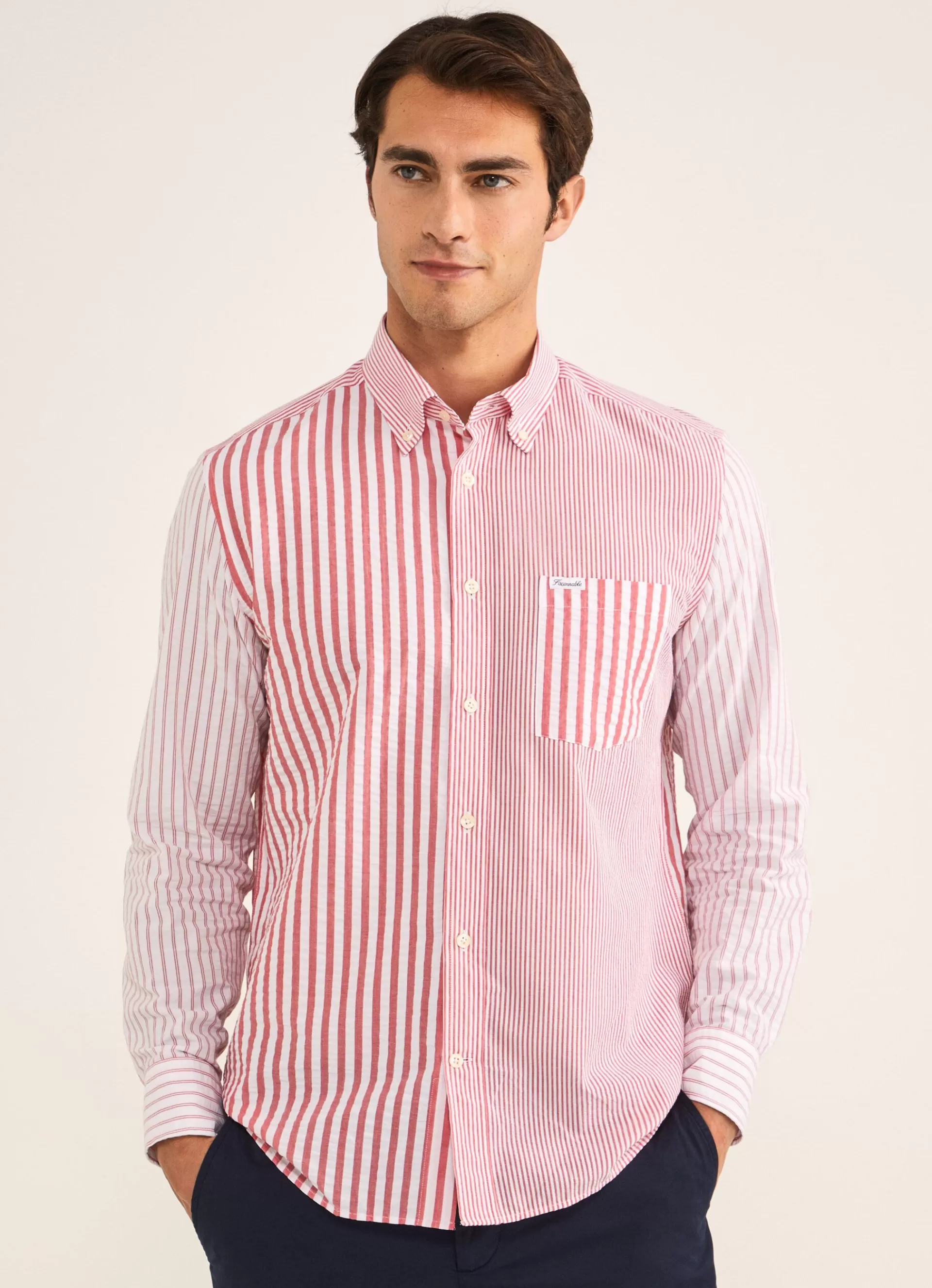 Chemises>Façonnable Chemise En Patchwork Red/White