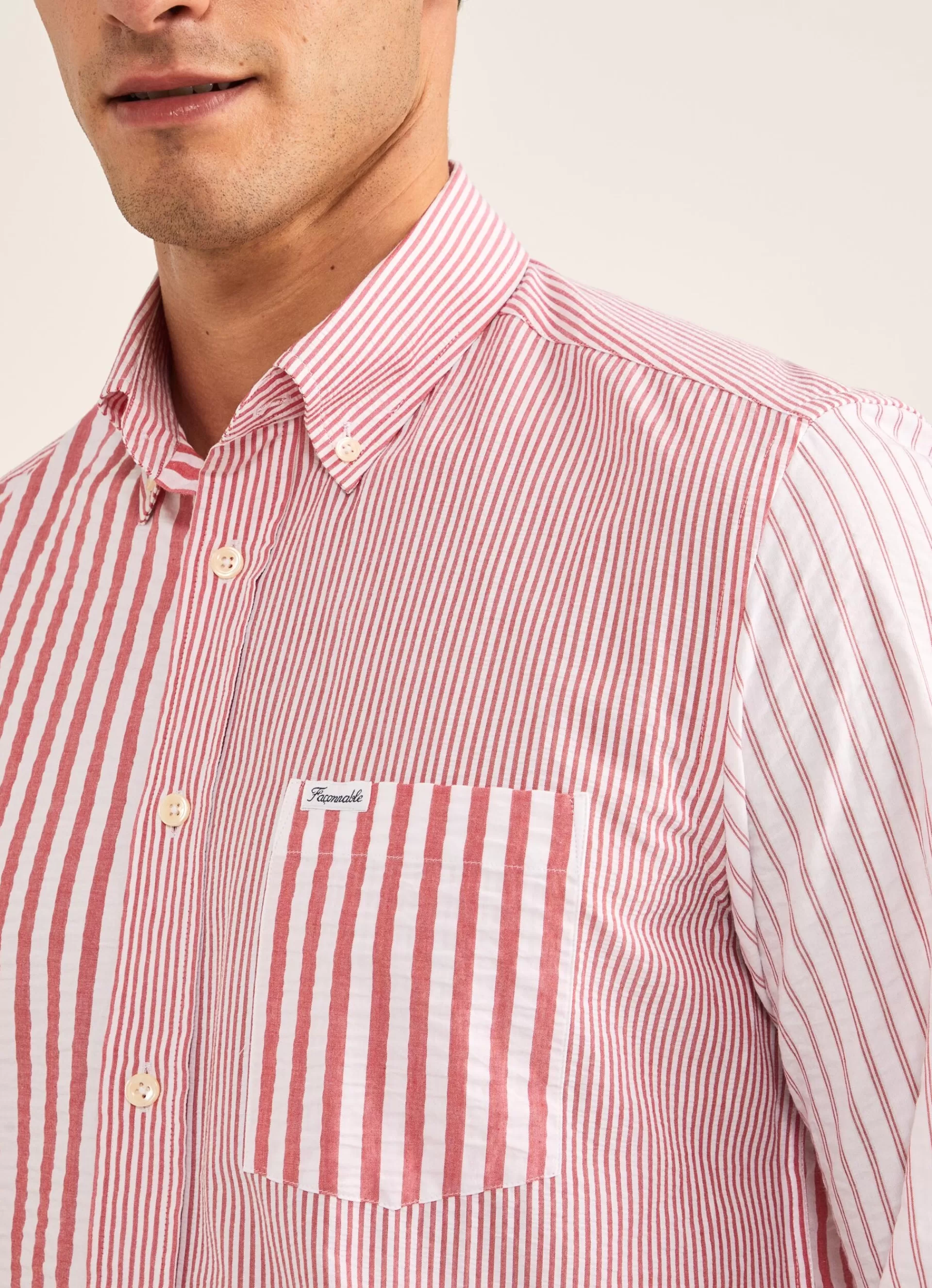 Chemises>Façonnable Chemise En Patchwork Red/White