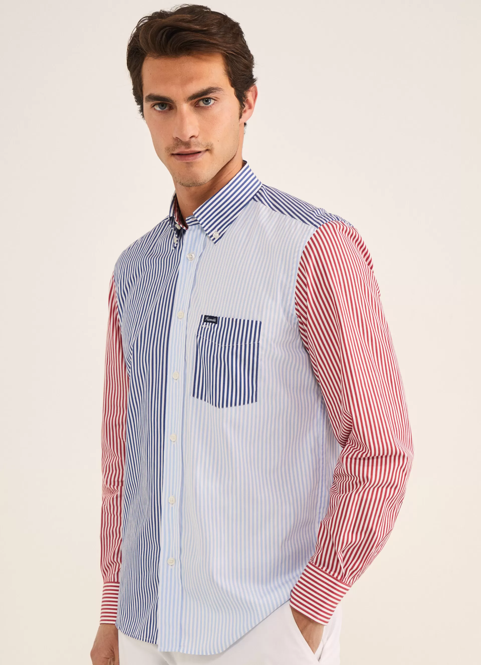 Chemises>Façonnable Chemise En Patchwork A Rayures Blue/Red