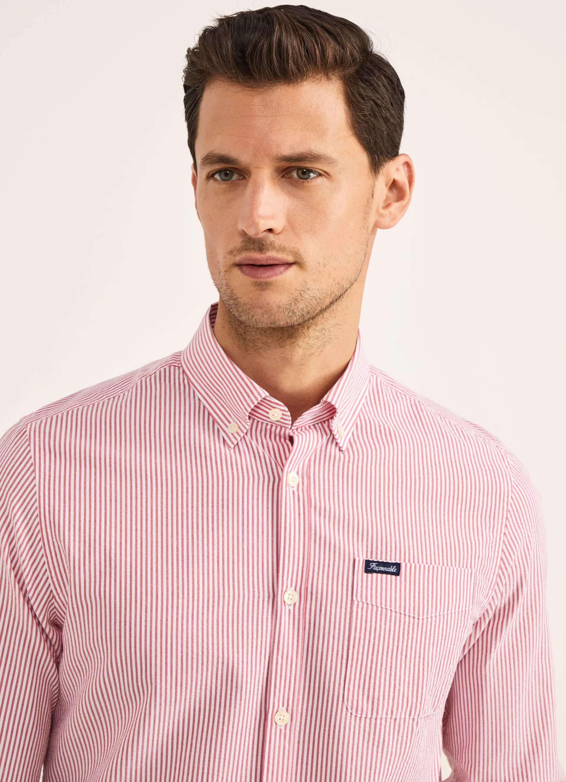Chemises>Façonnable Chemise En Seersucker De Coton Mars Red