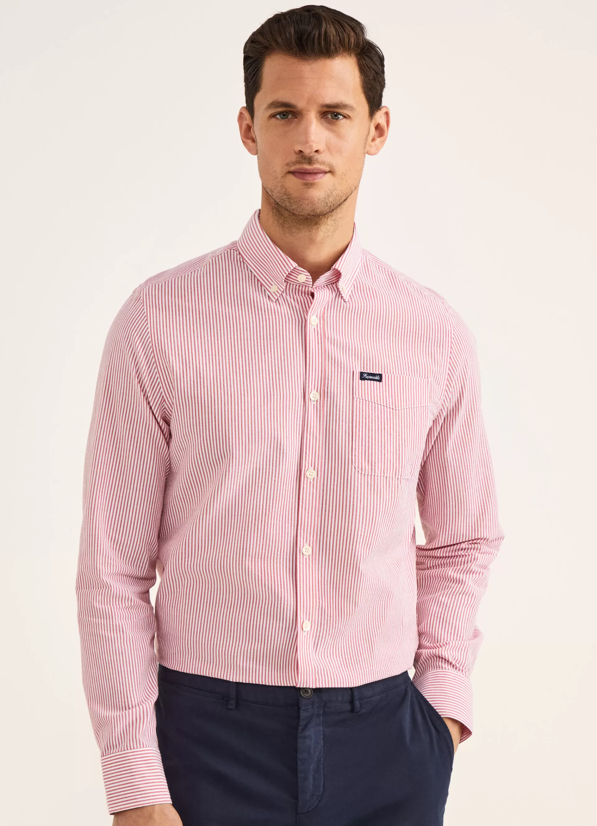 Chemises>Façonnable Chemise En Seersucker De Coton Mars Red