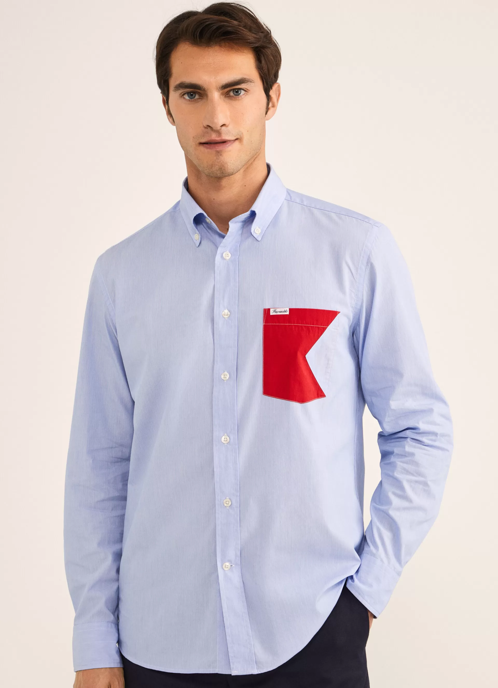 Chemises>Façonnable Chemise Imprime A Rayures Blue/Red