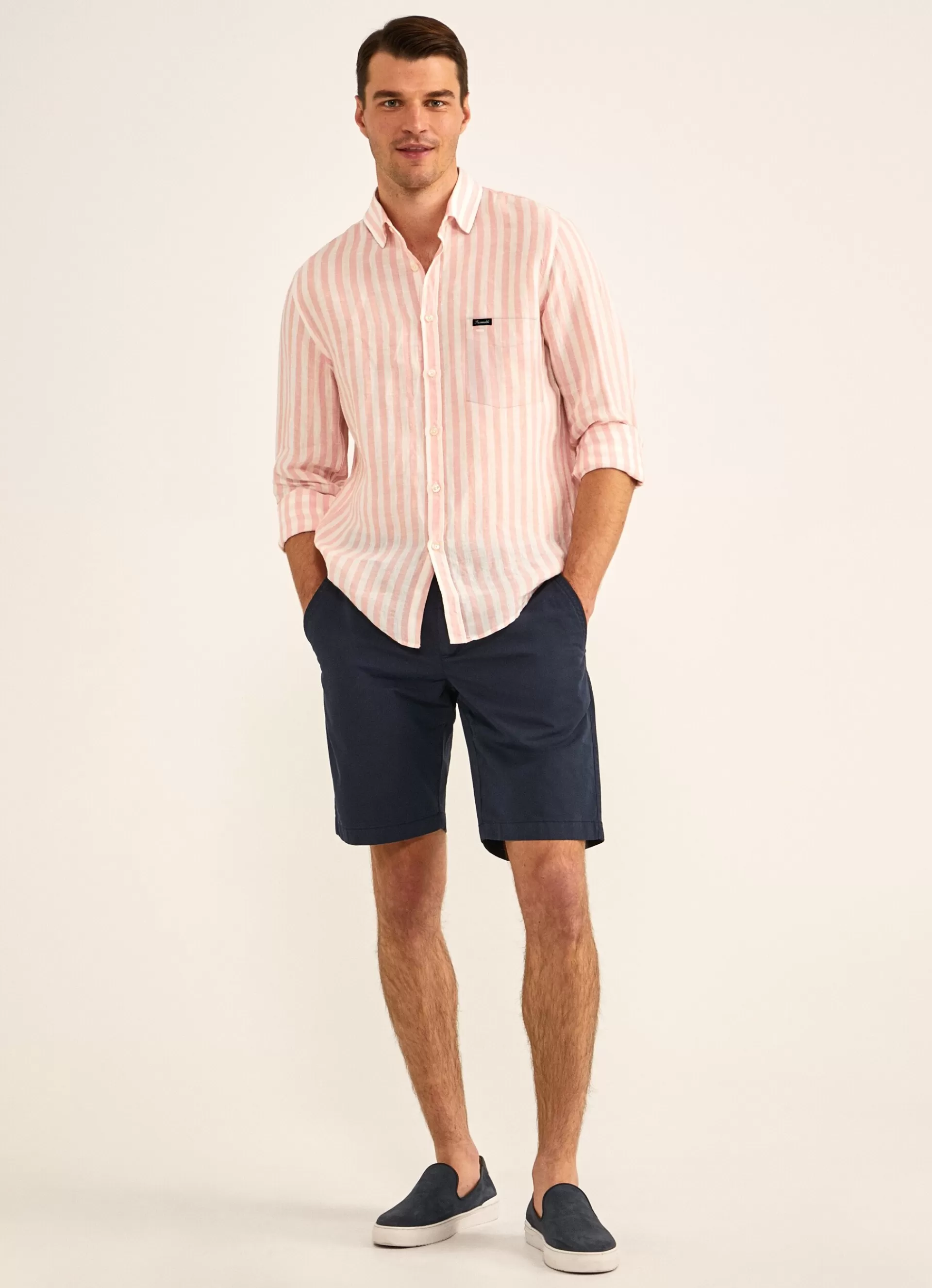 Chemises>Façonnable Chemise Imprime A Rayures En Lin Pink