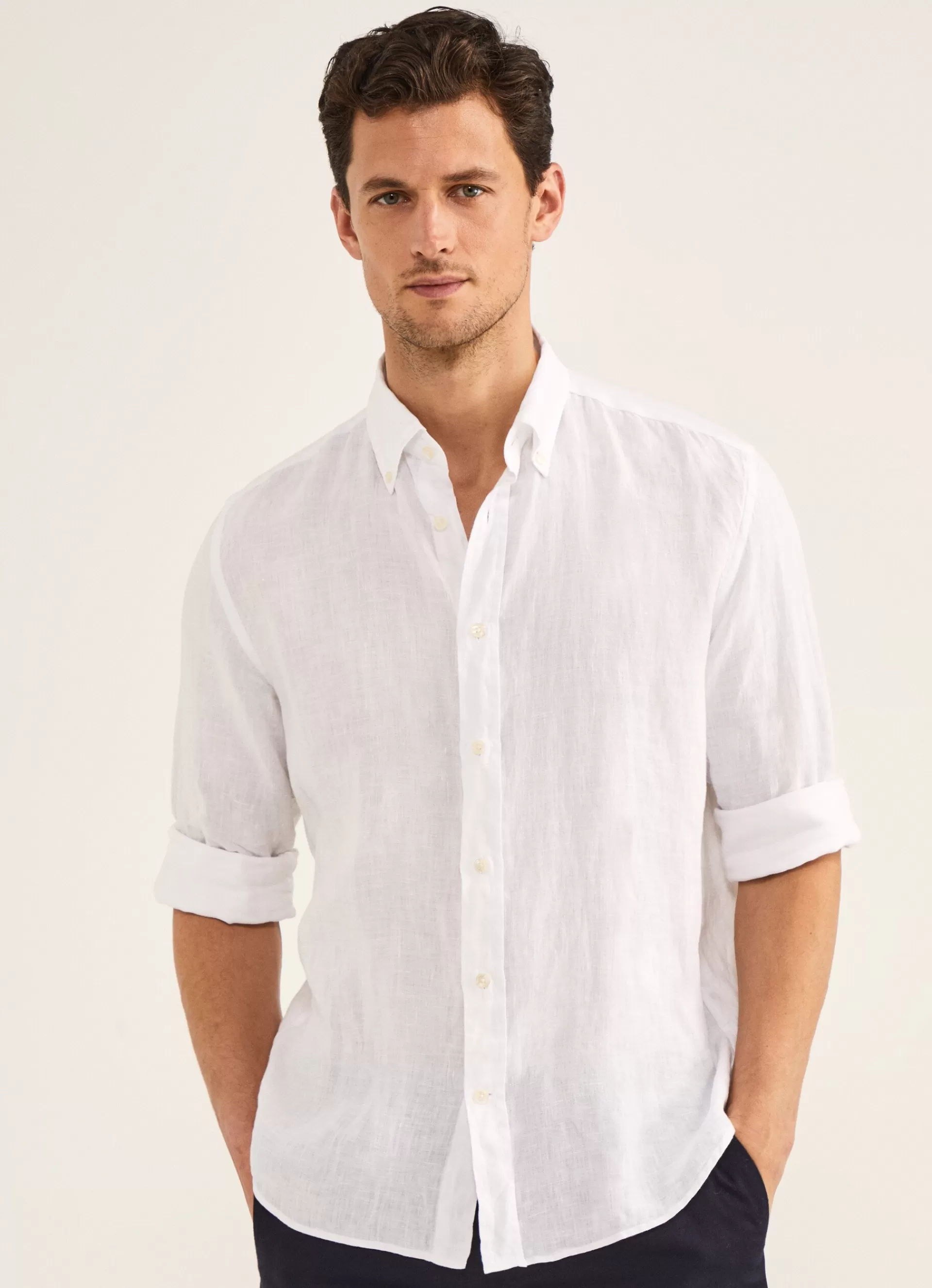 Chemises>Façonnable Chemise Imprimee En Lin White/Turqu