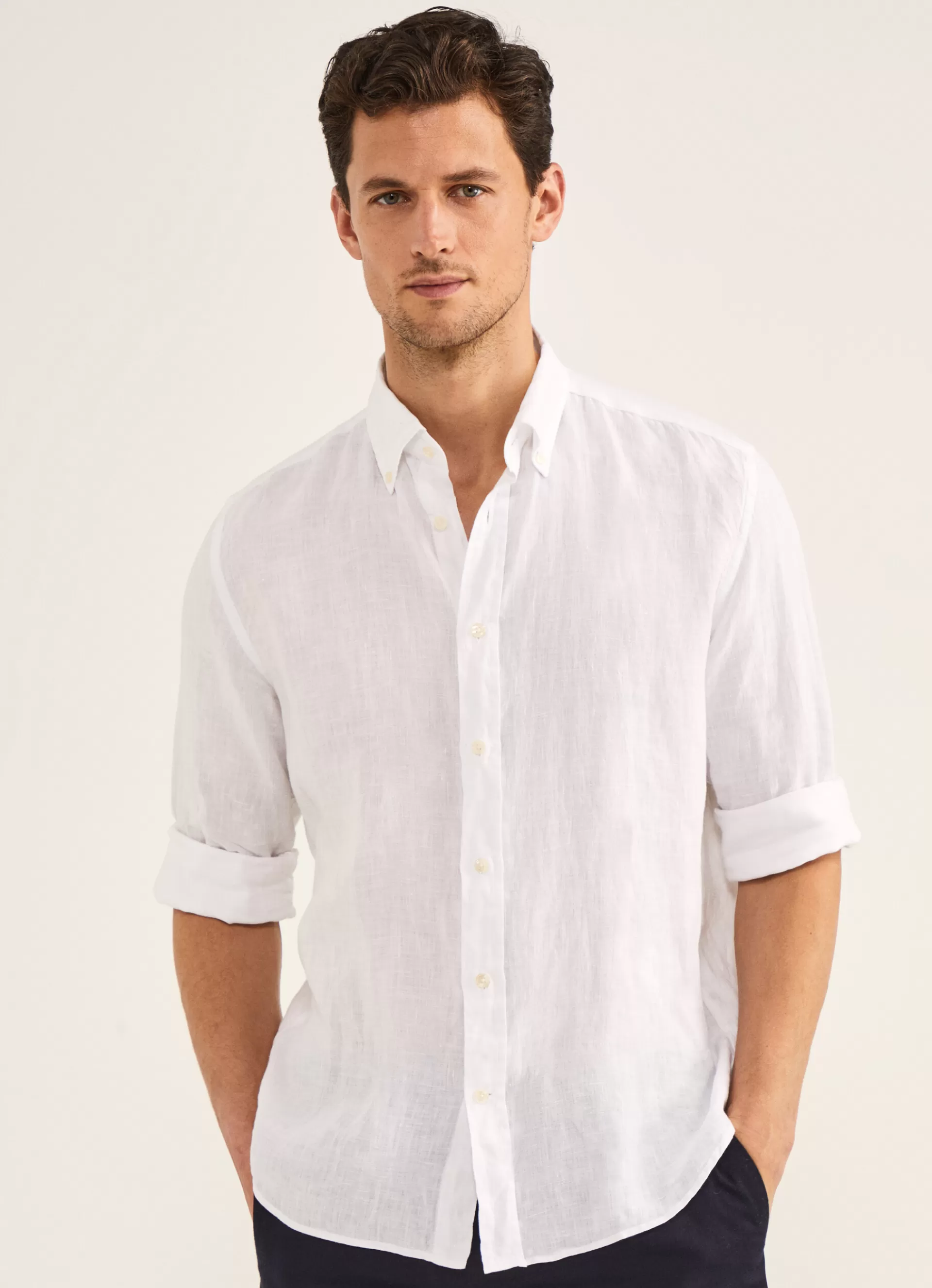 Lin>Façonnable Chemise Imprimee En Lin White/Turqu