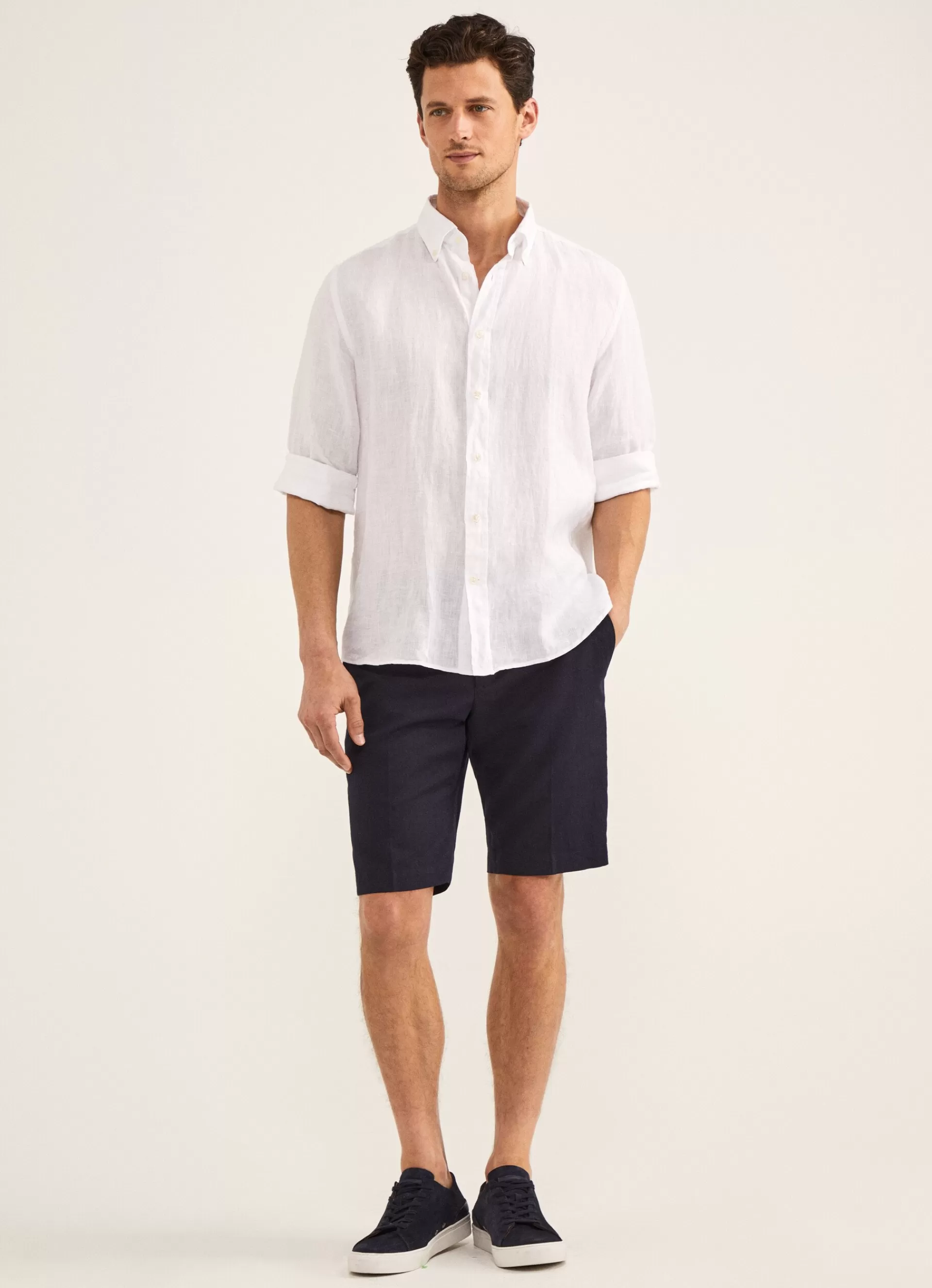 Chemises>Façonnable Chemise Imprimee En Lin White/Turqu