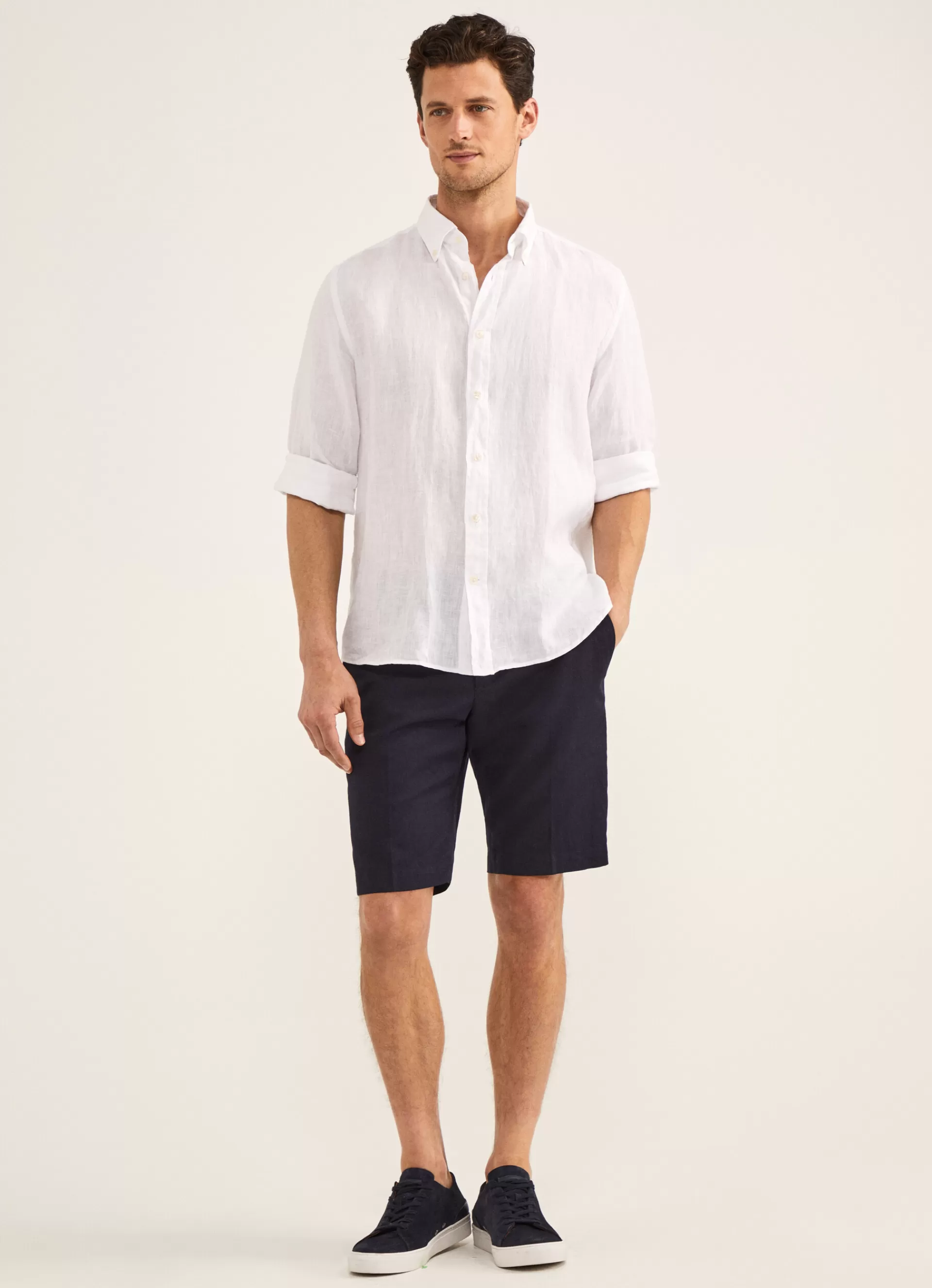 Lin>Façonnable Chemise Imprimee En Lin White/Turqu