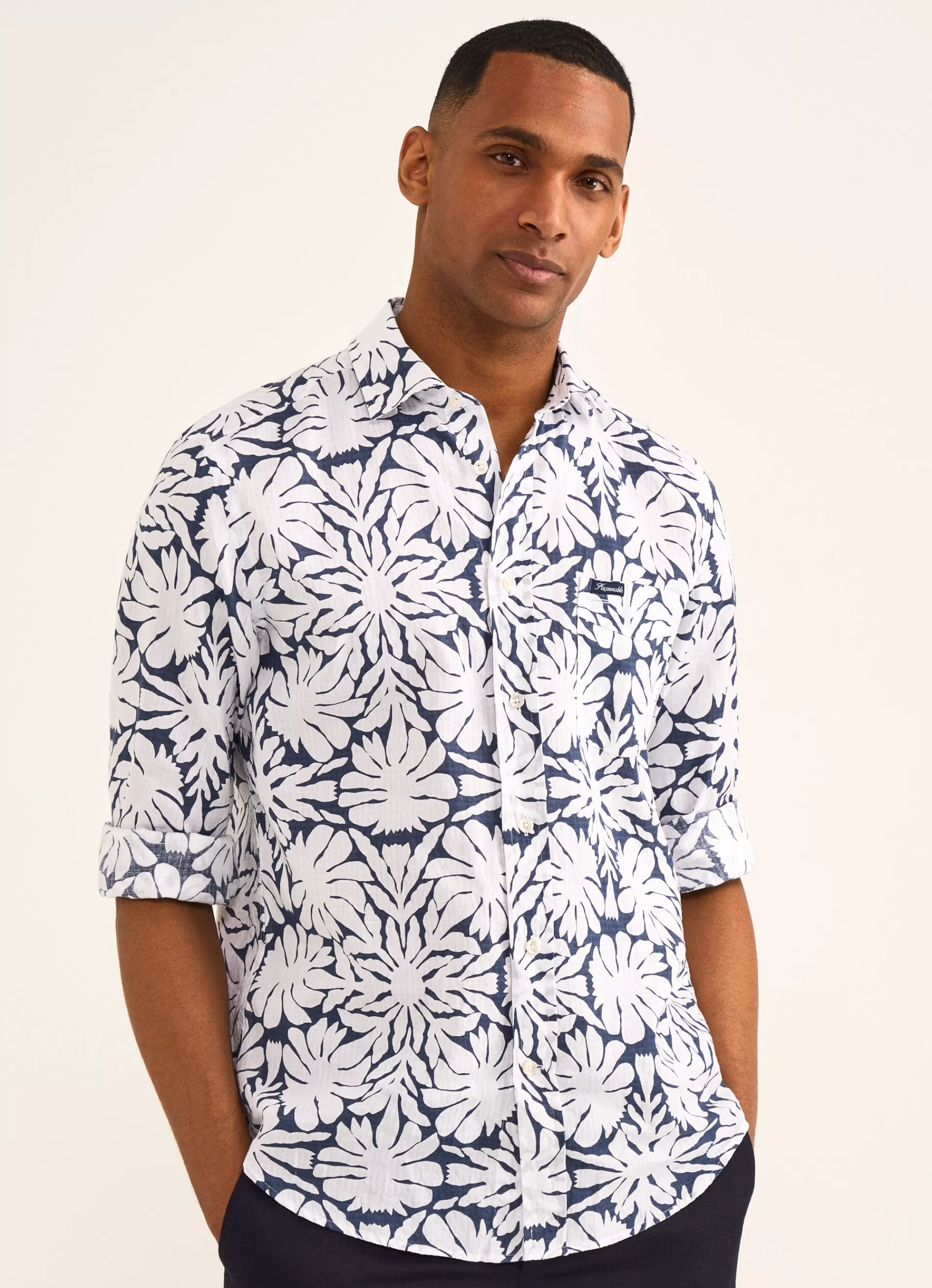 Chemises>Façonnable Chemise Imprimee Floral Blue/White