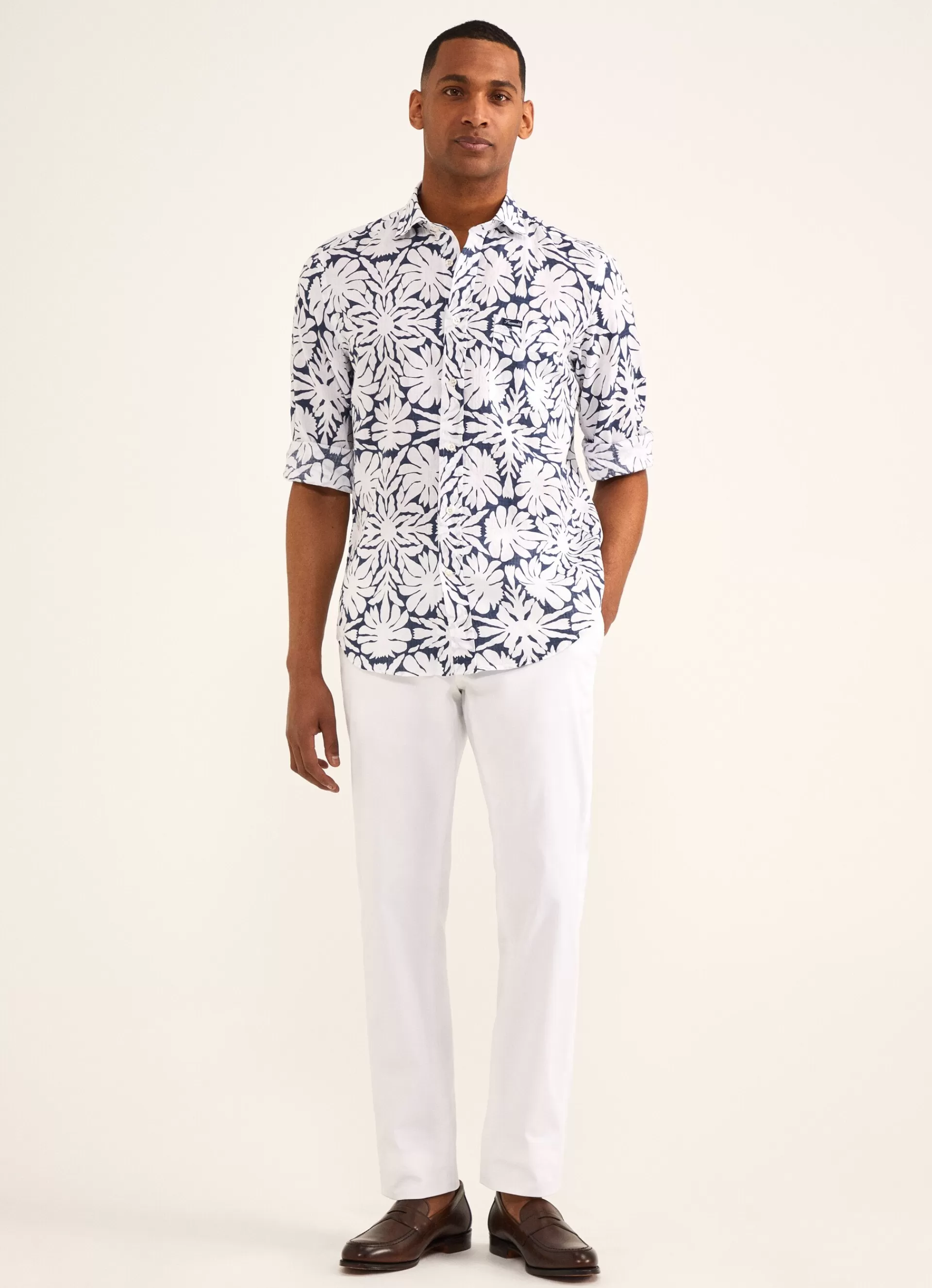 Chemises>Façonnable Chemise Imprimee Floral Blue/White