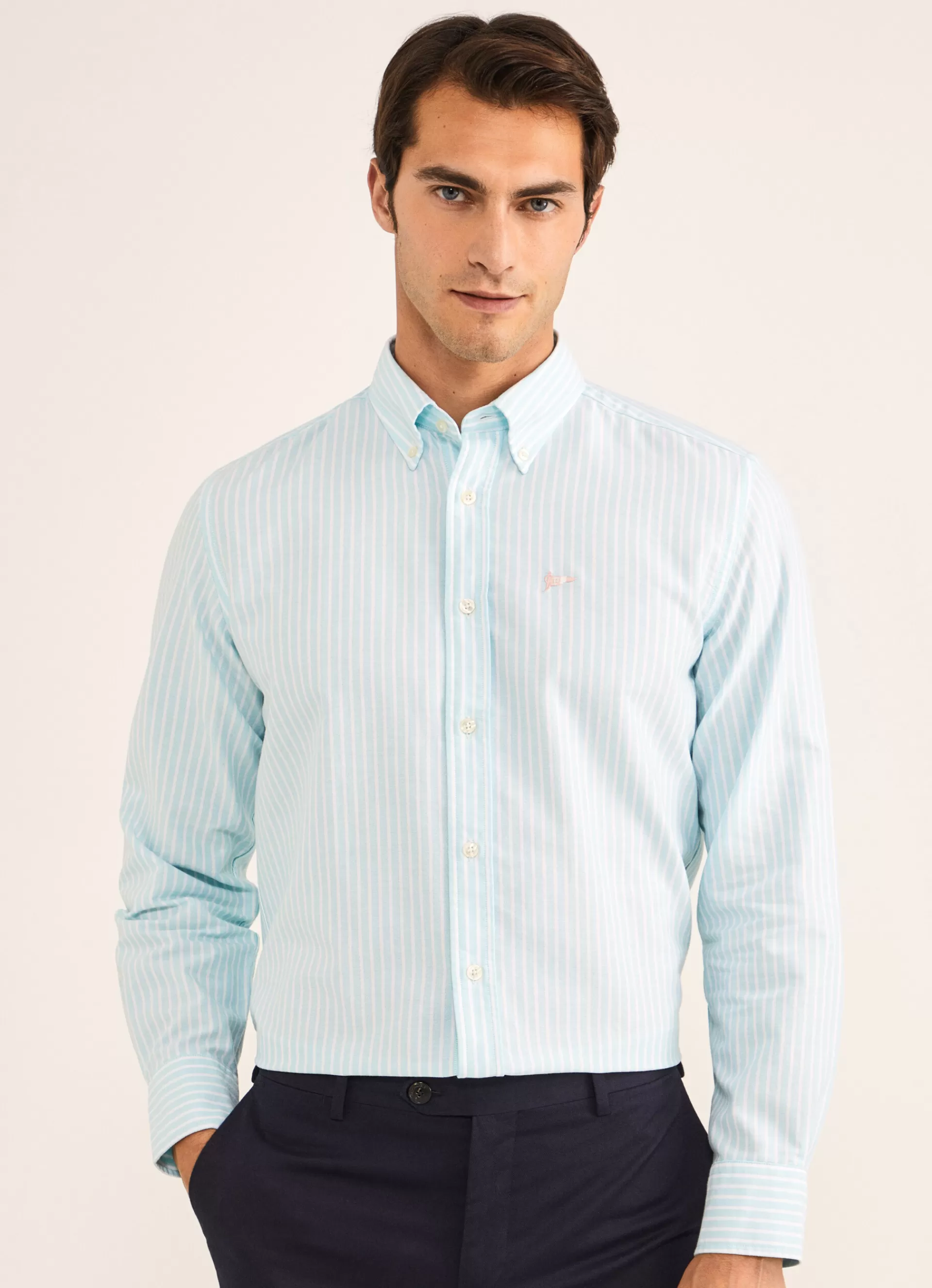 Chemises>Façonnable Chemise Oxford A Rayures Aqua