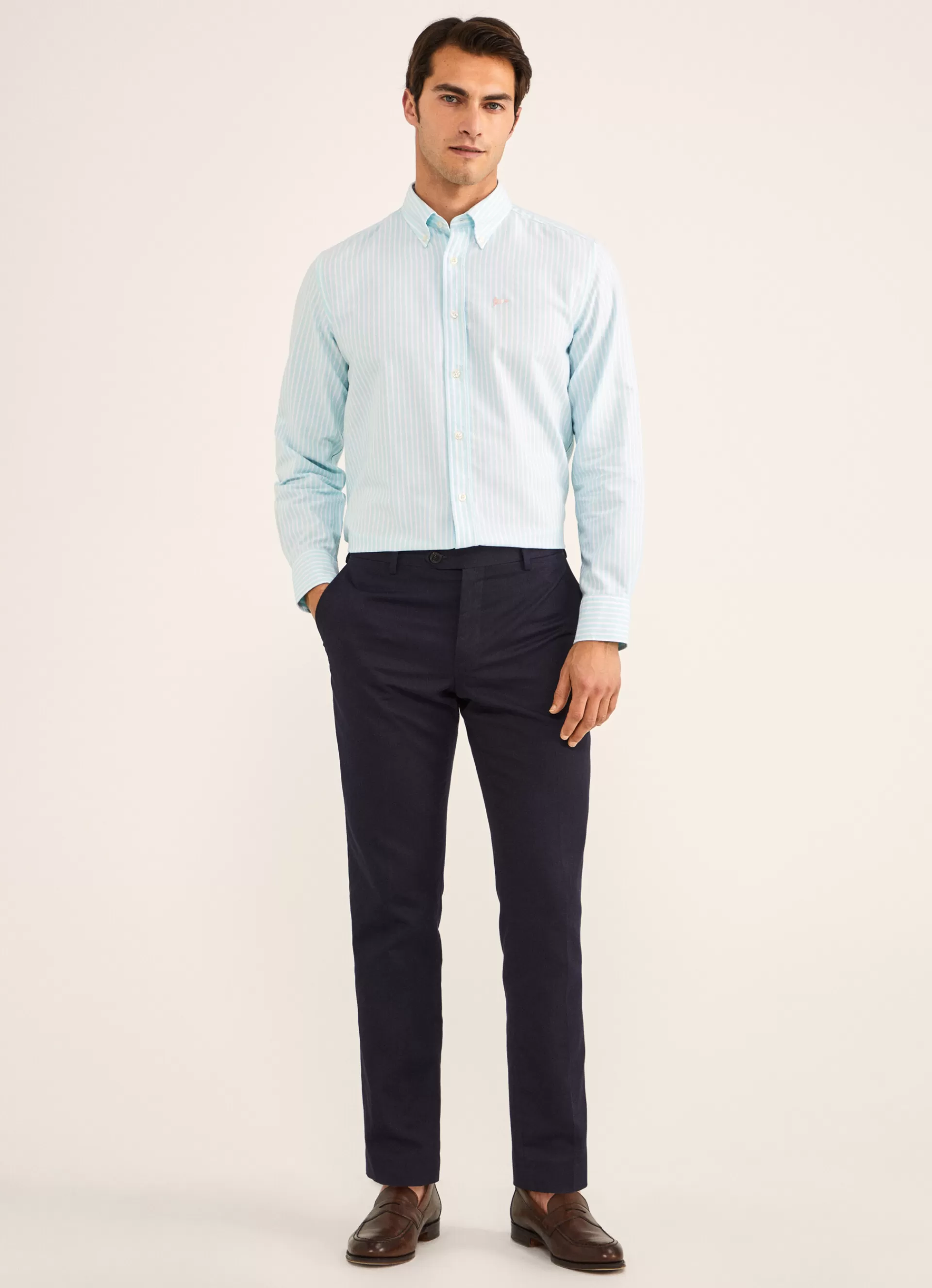 Chemises>Façonnable Chemise Oxford A Rayures Aqua