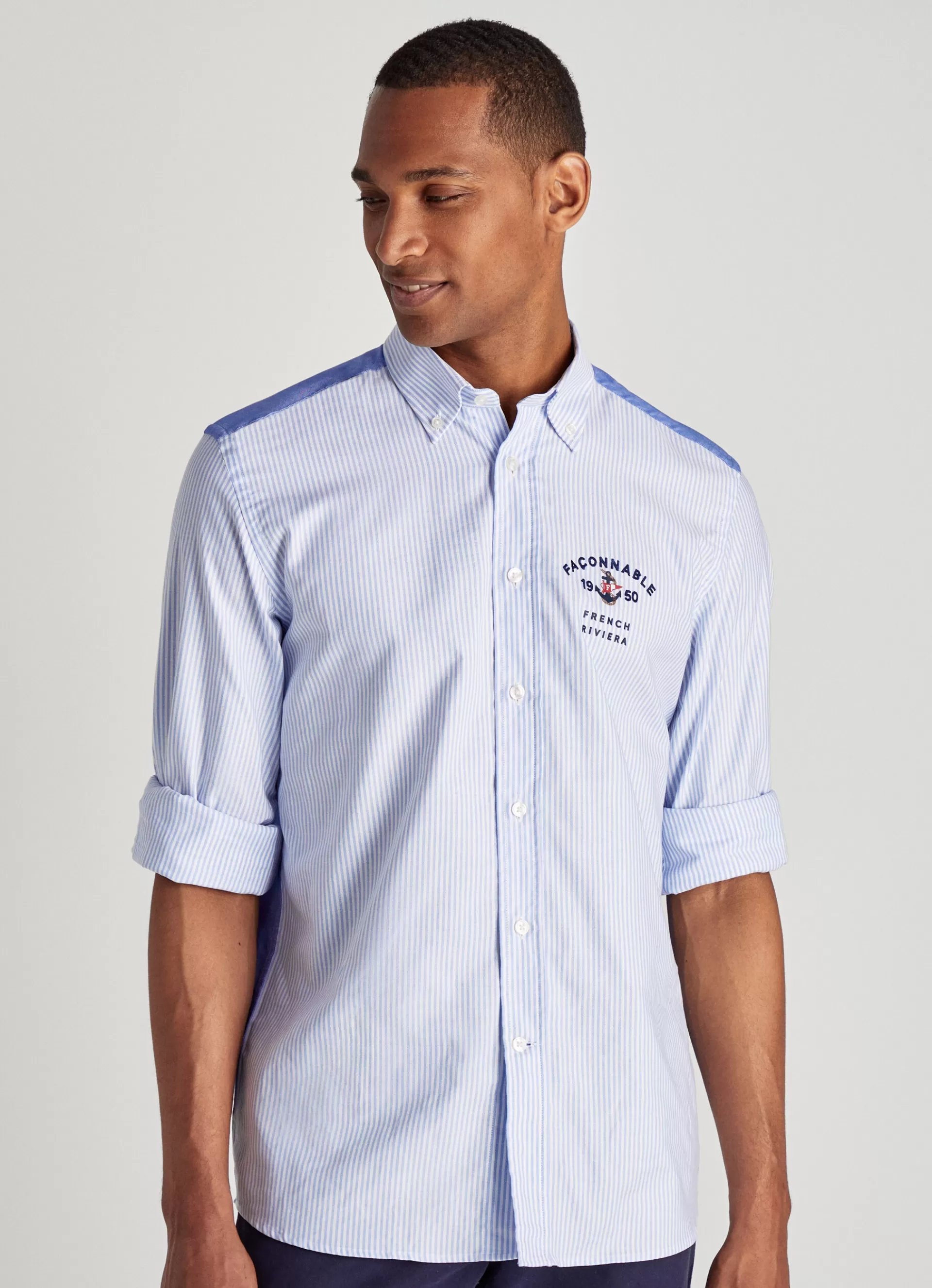 Chemises>Façonnable Chemise Oxford A Rayures Bengale Blue/White