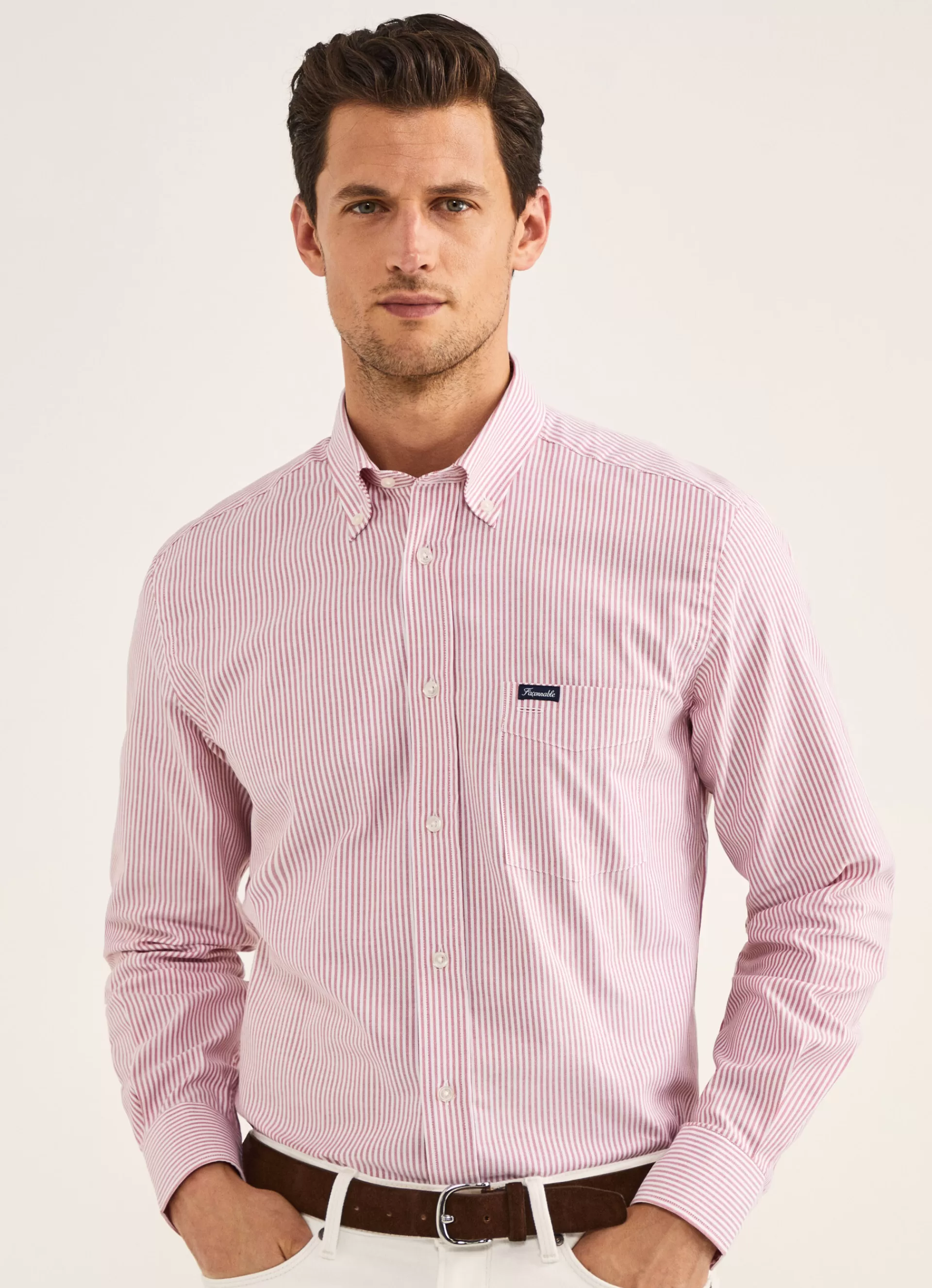 Chemises>Façonnable Chemise Oxford A Rayures Bengale Mars Red