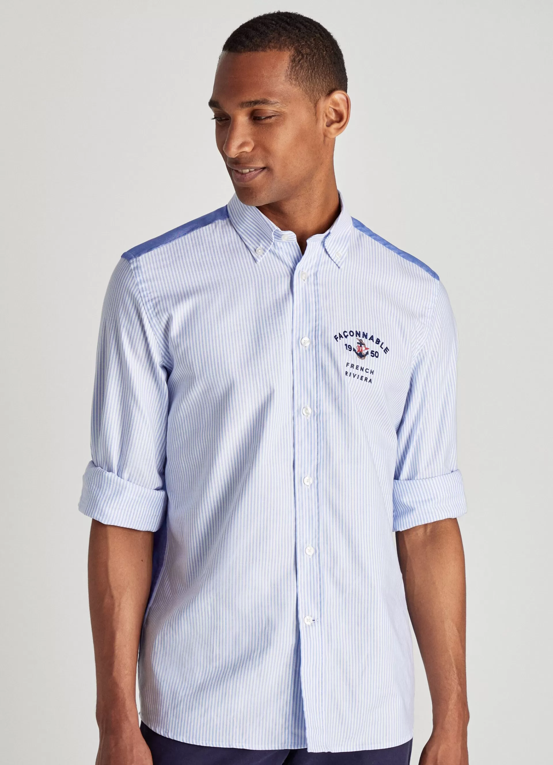 Chemises>Façonnable Chemise Oxford A Rayures Bengale Blue/White