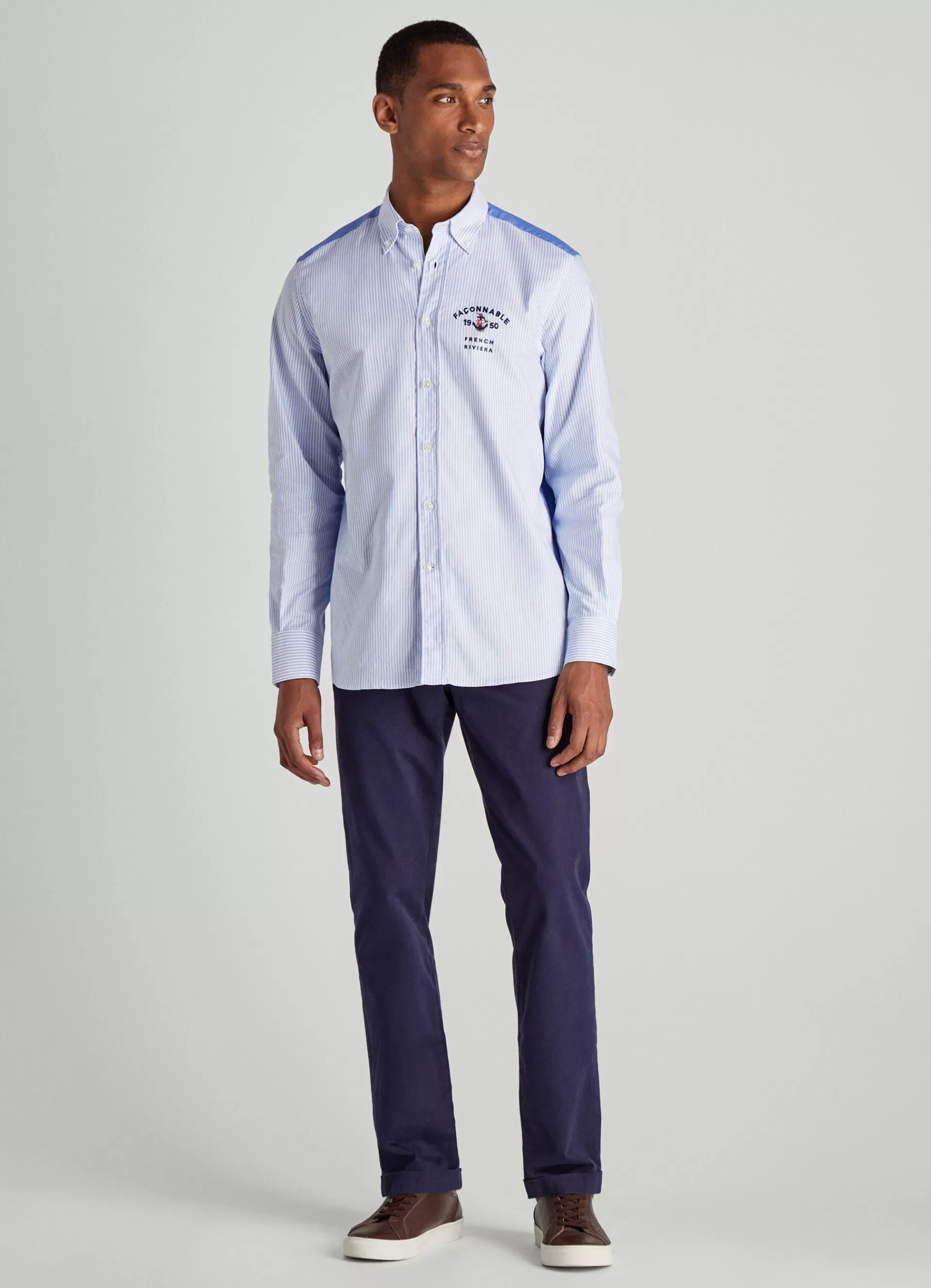 Chemises>Façonnable Chemise Oxford A Rayures Bengale Blue/White