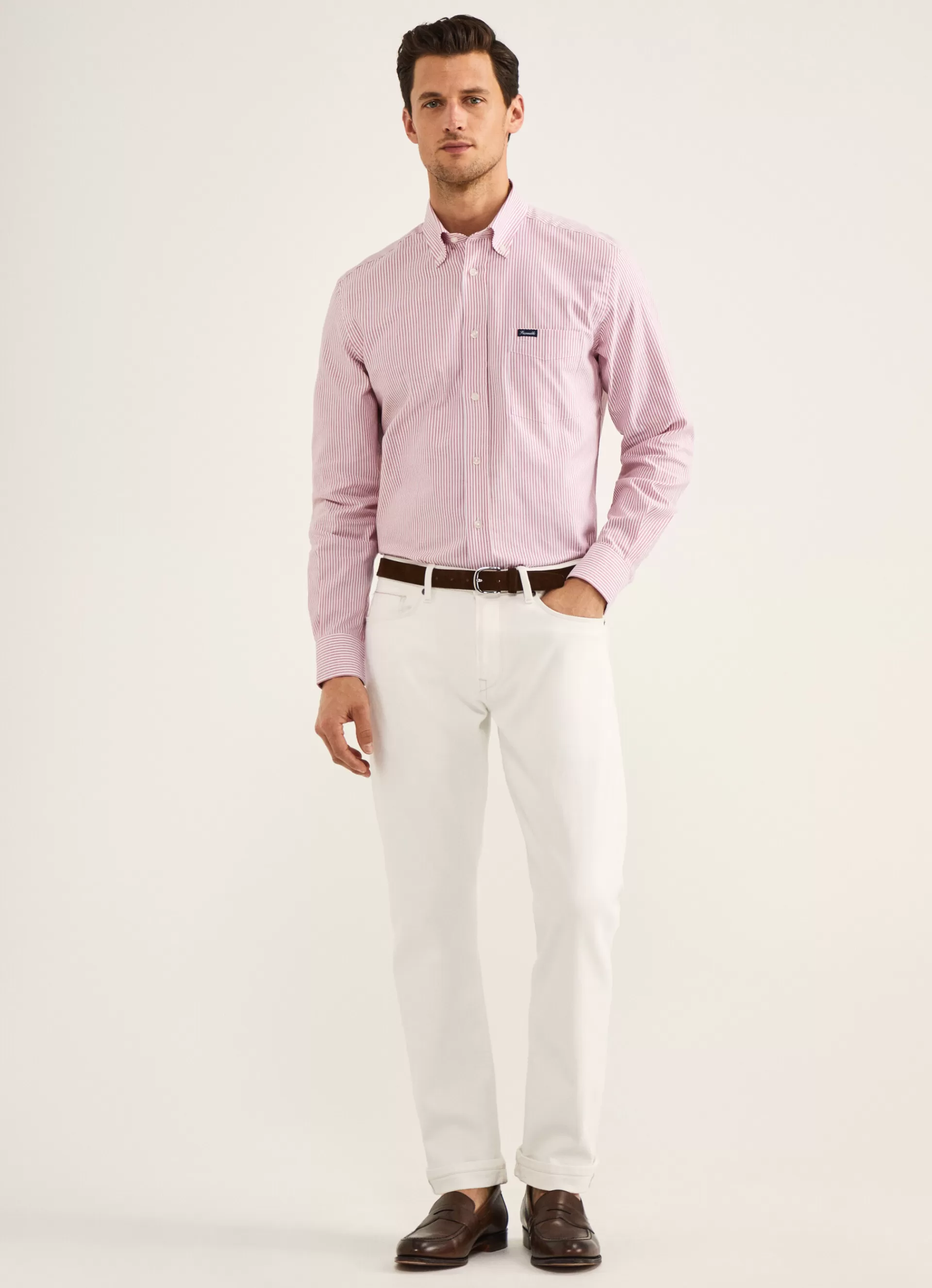 Chemises>Façonnable Chemise Oxford A Rayures Bengale Mars Red