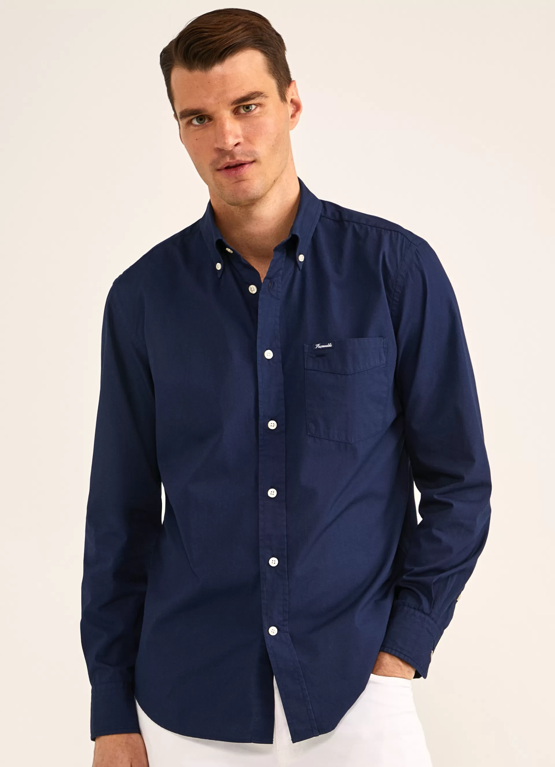 Chemises>Façonnable Chemise Unie En Coton Naval Blue