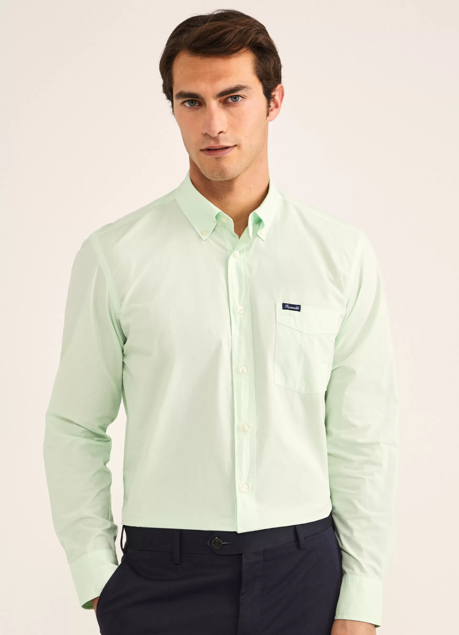 Chemises>Façonnable Chemise Unie En Coton Light Green