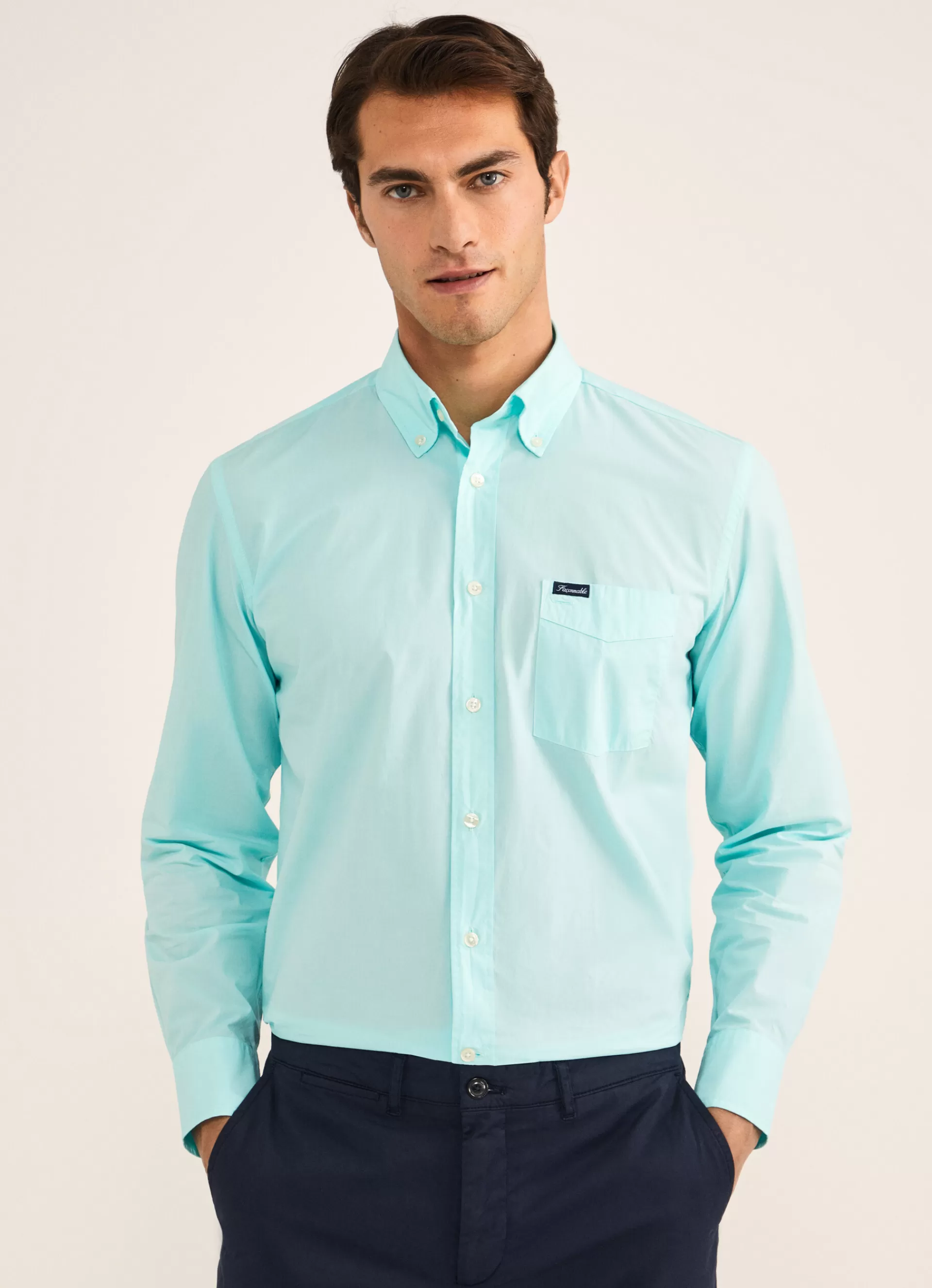 Chemises>Façonnable Chemise Unie En Coton Aqua