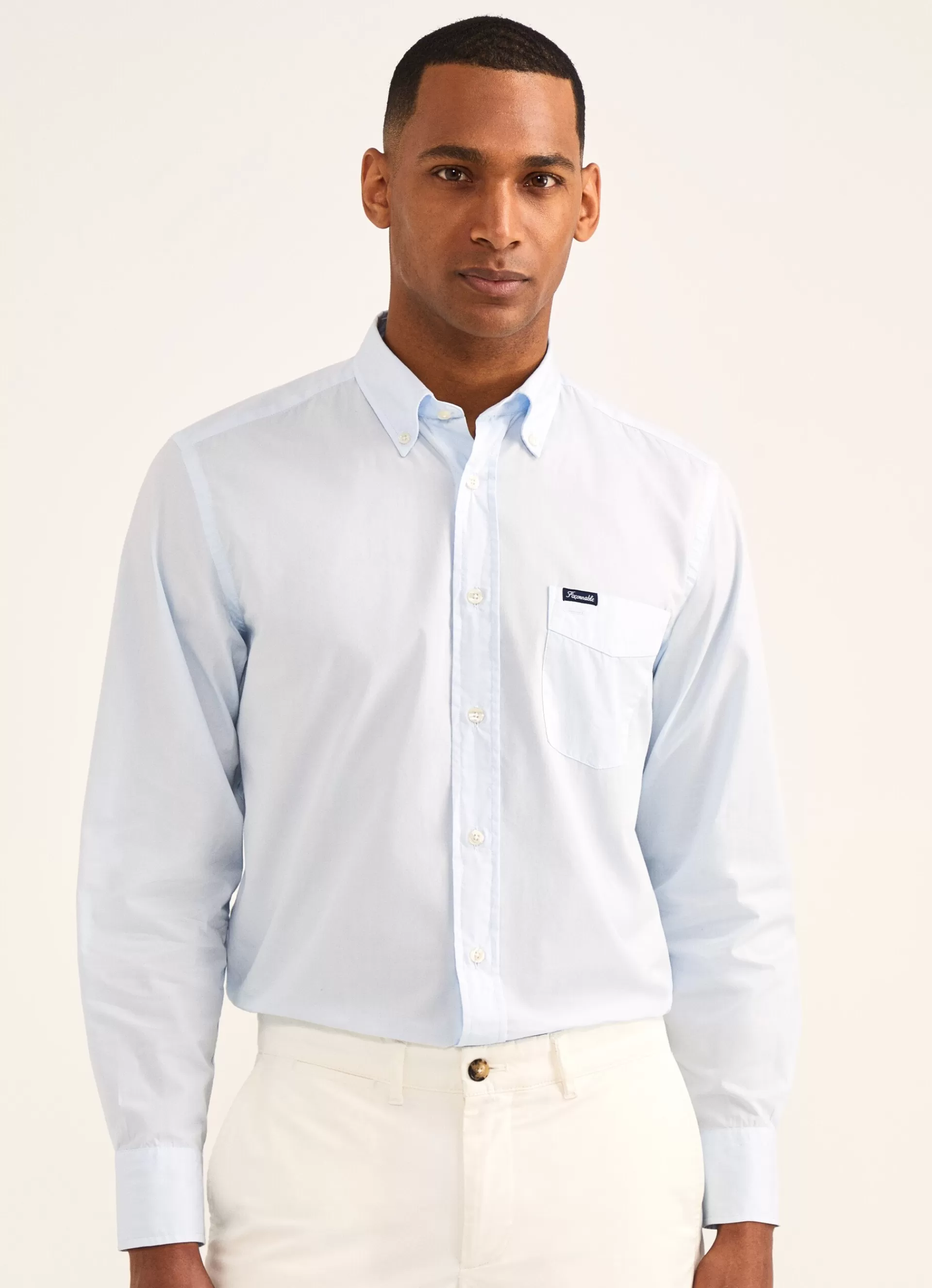 Chemises>Façonnable Chemise Unie En Coton Horizon Blue