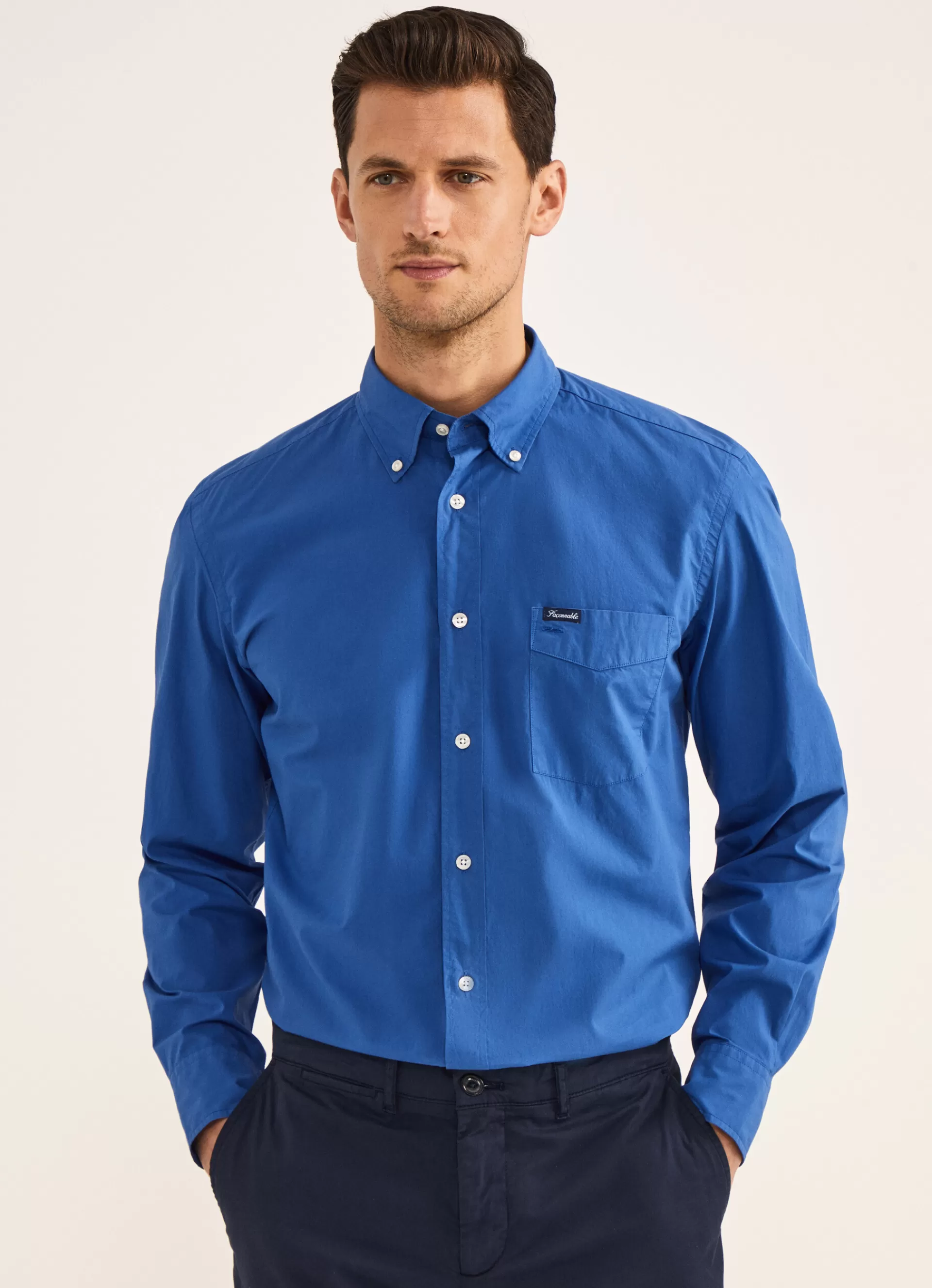 Chemises>Façonnable Chemise Unie En Coton Blue