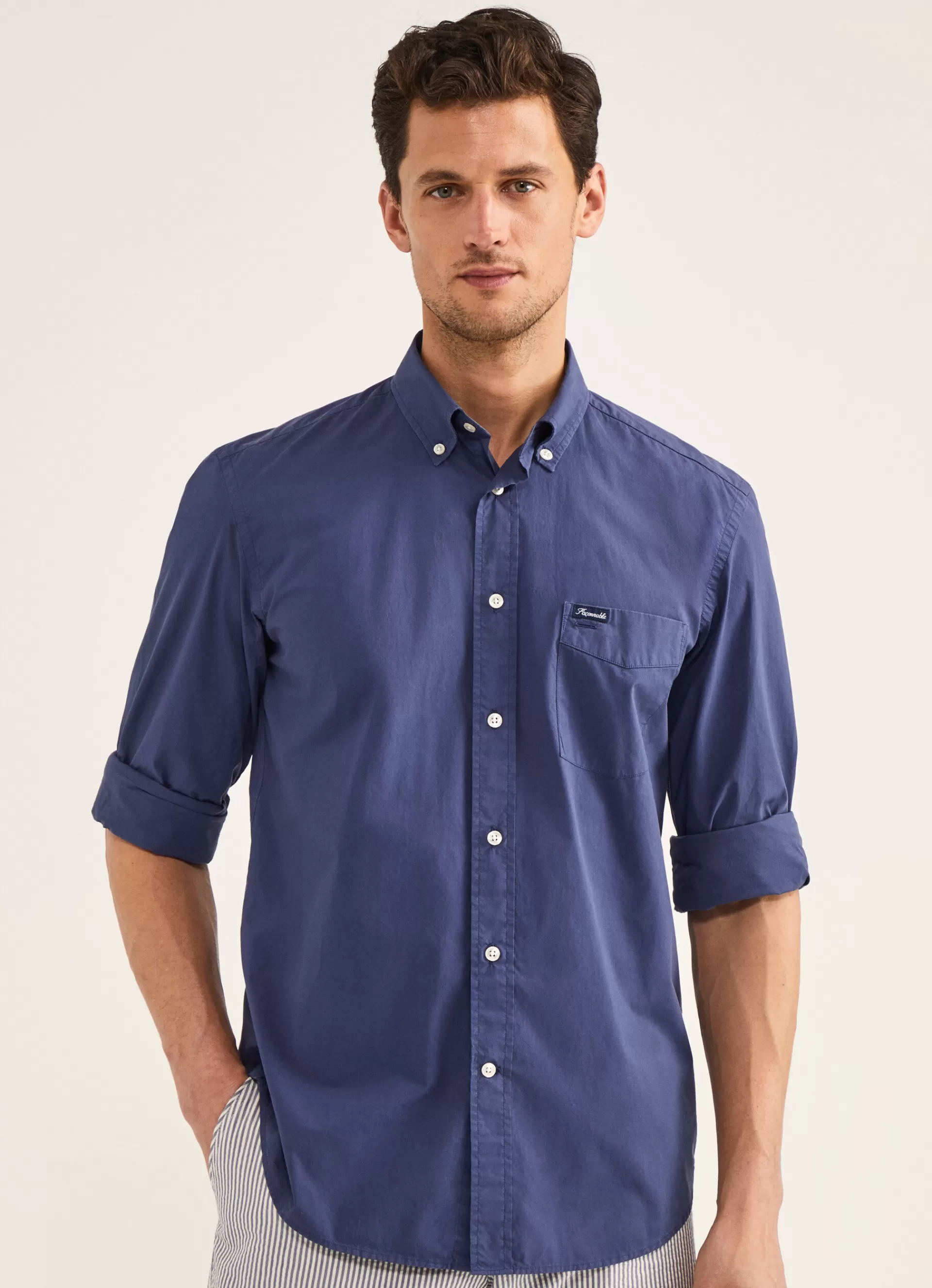 Chemises>Façonnable Chemise Unie En Coton Pop Blue