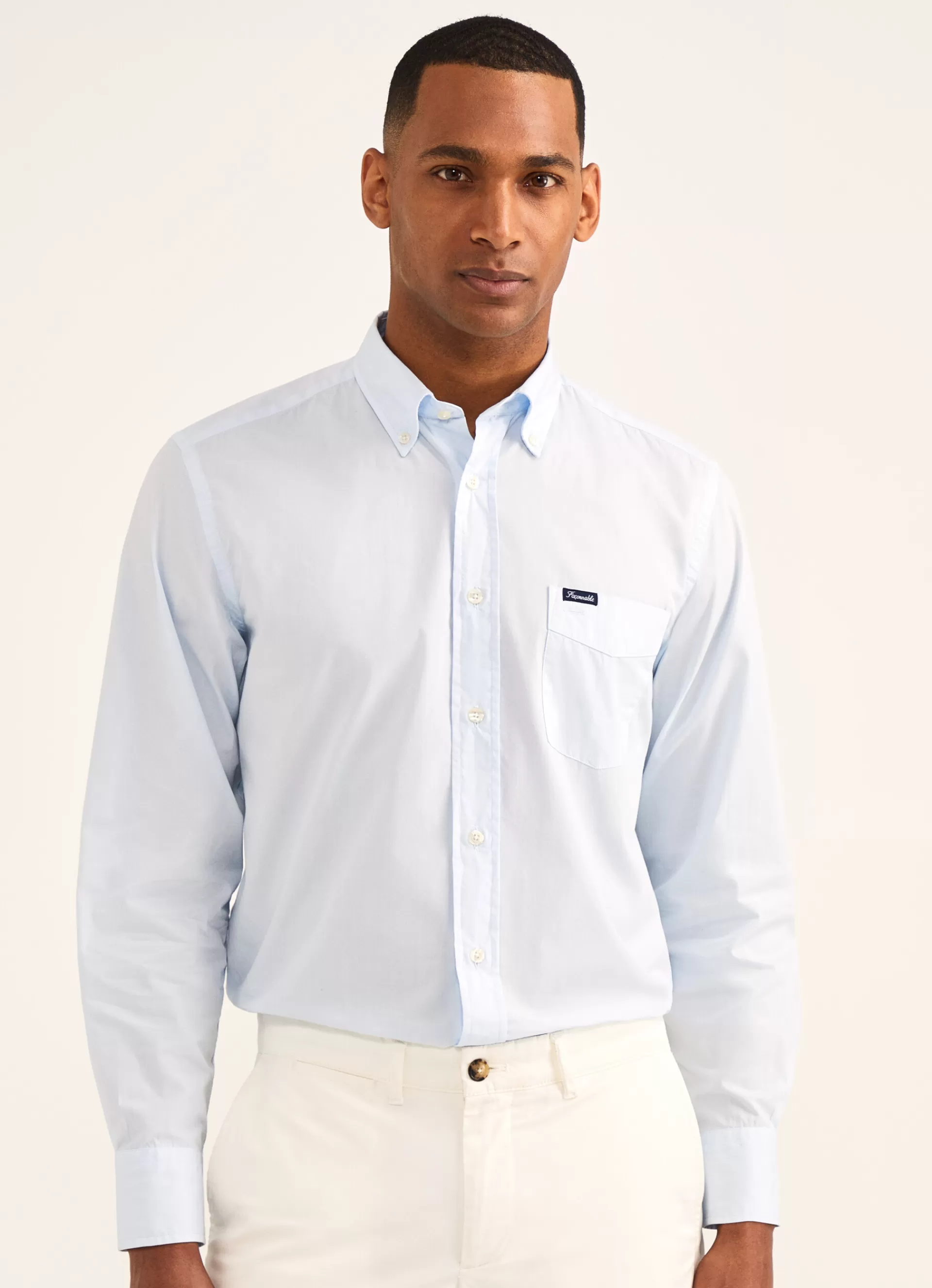 Chemises>Façonnable Chemise Unie En Coton Horizon Blue