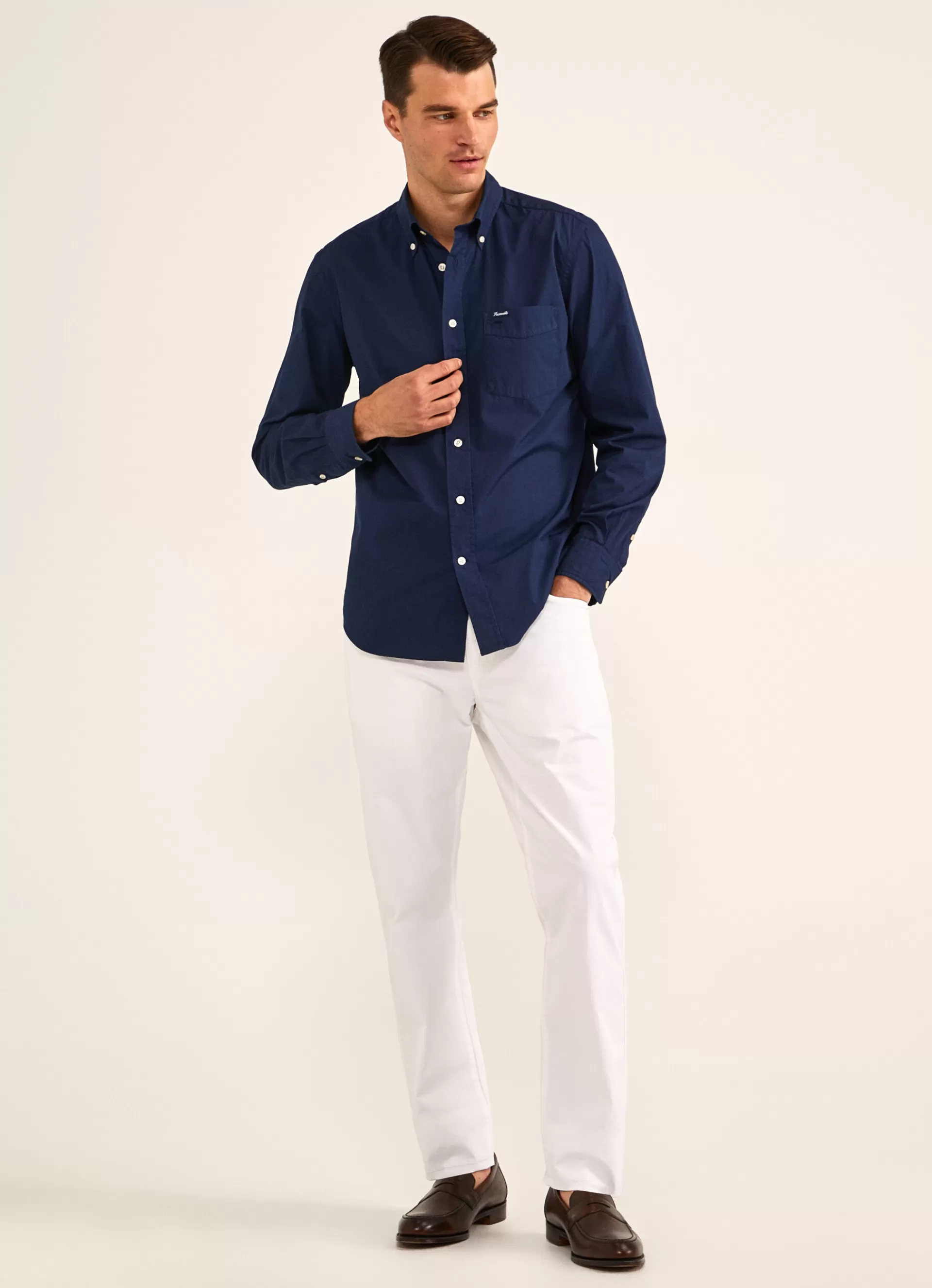 Chemises>Façonnable Chemise Unie En Coton Naval Blue