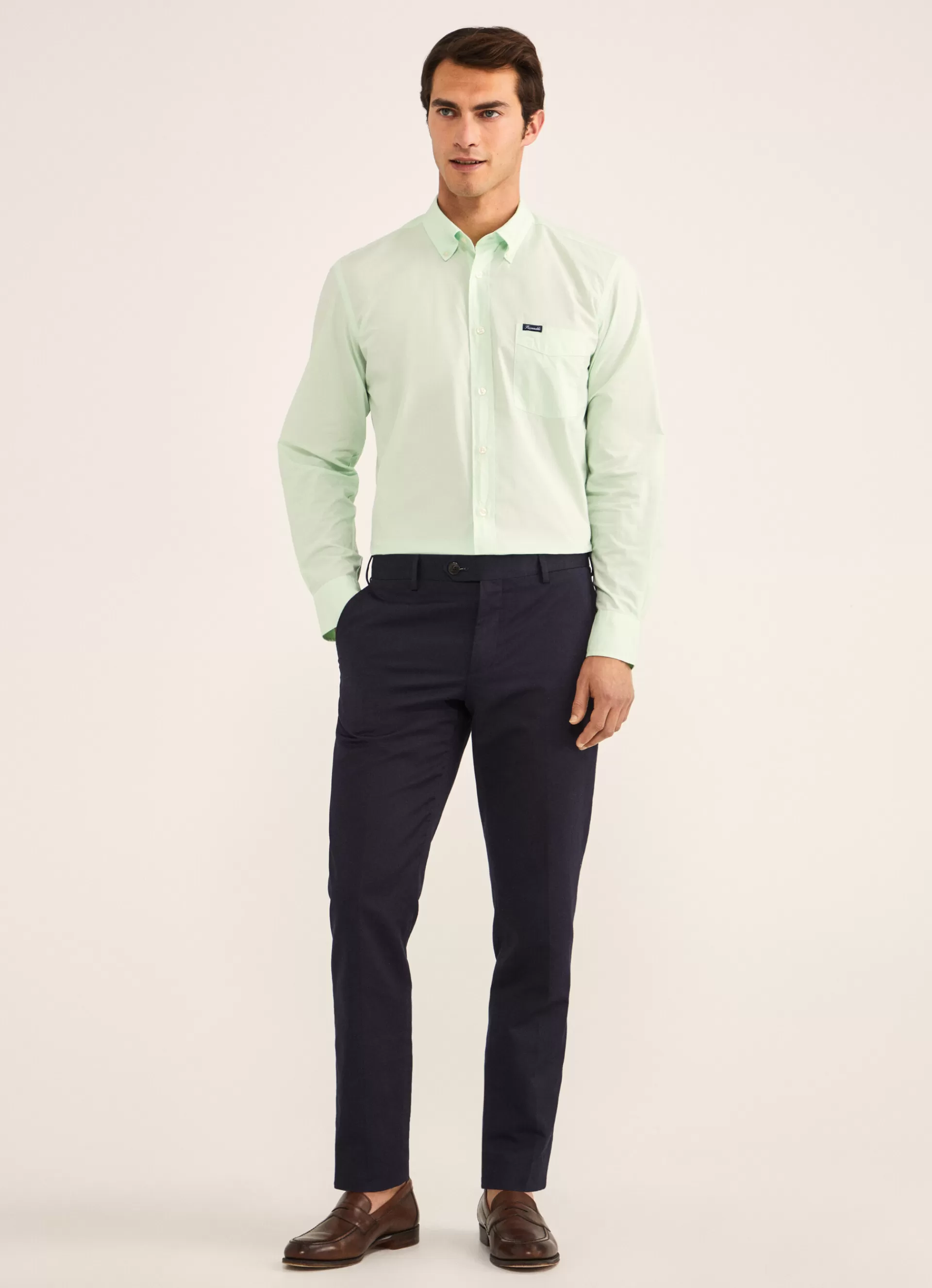 Chemises>Façonnable Chemise Unie En Coton Light Green
