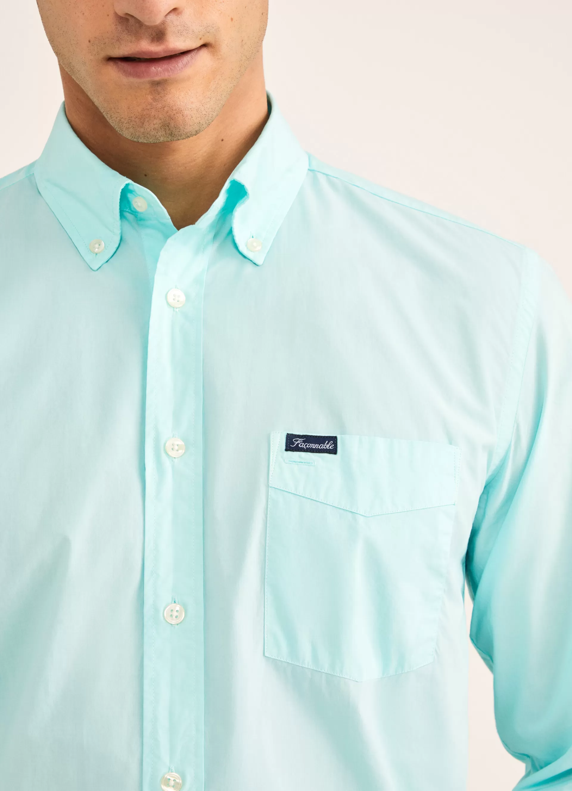 Chemises>Façonnable Chemise Unie En Coton Aqua