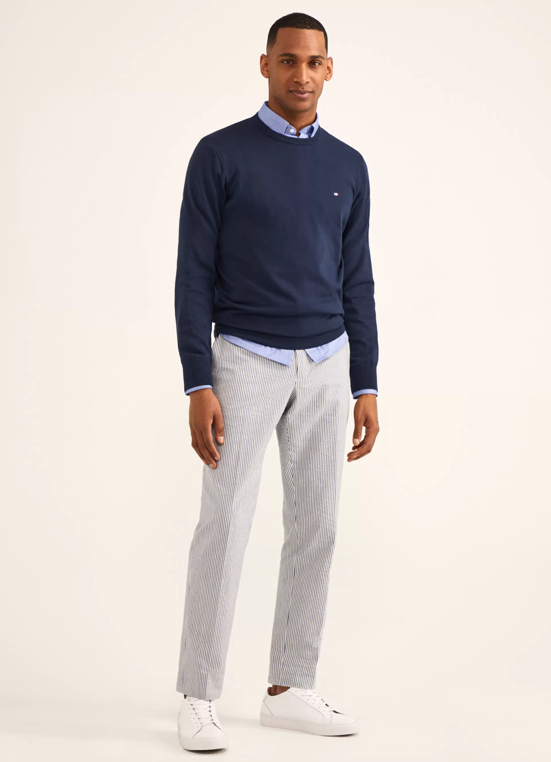 Pantalons>Façonnable Chino En Coton Seersucker Teint Blue/White