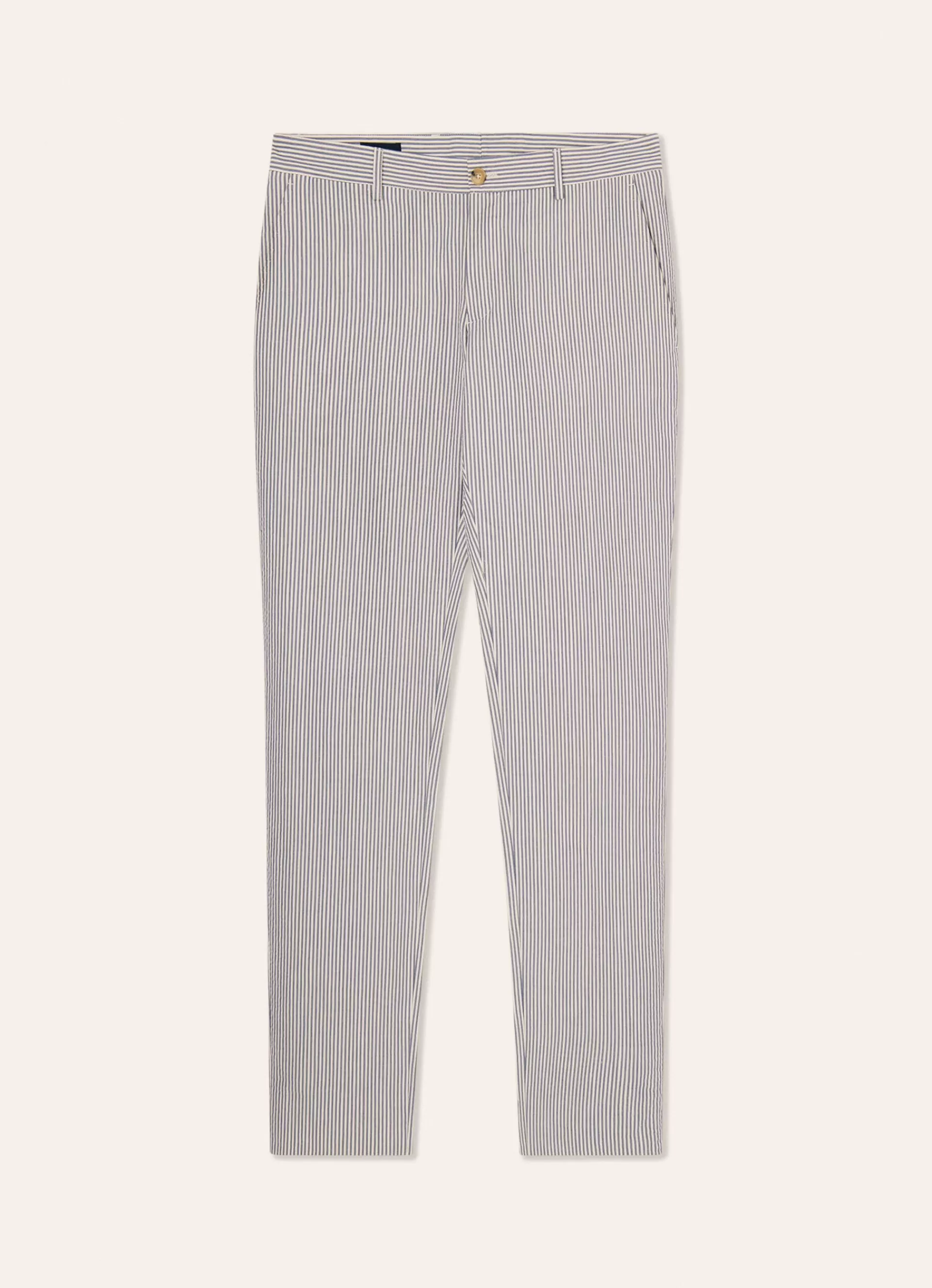 Pantalons>Façonnable Chino En Coton Seersucker Teint Blue/White