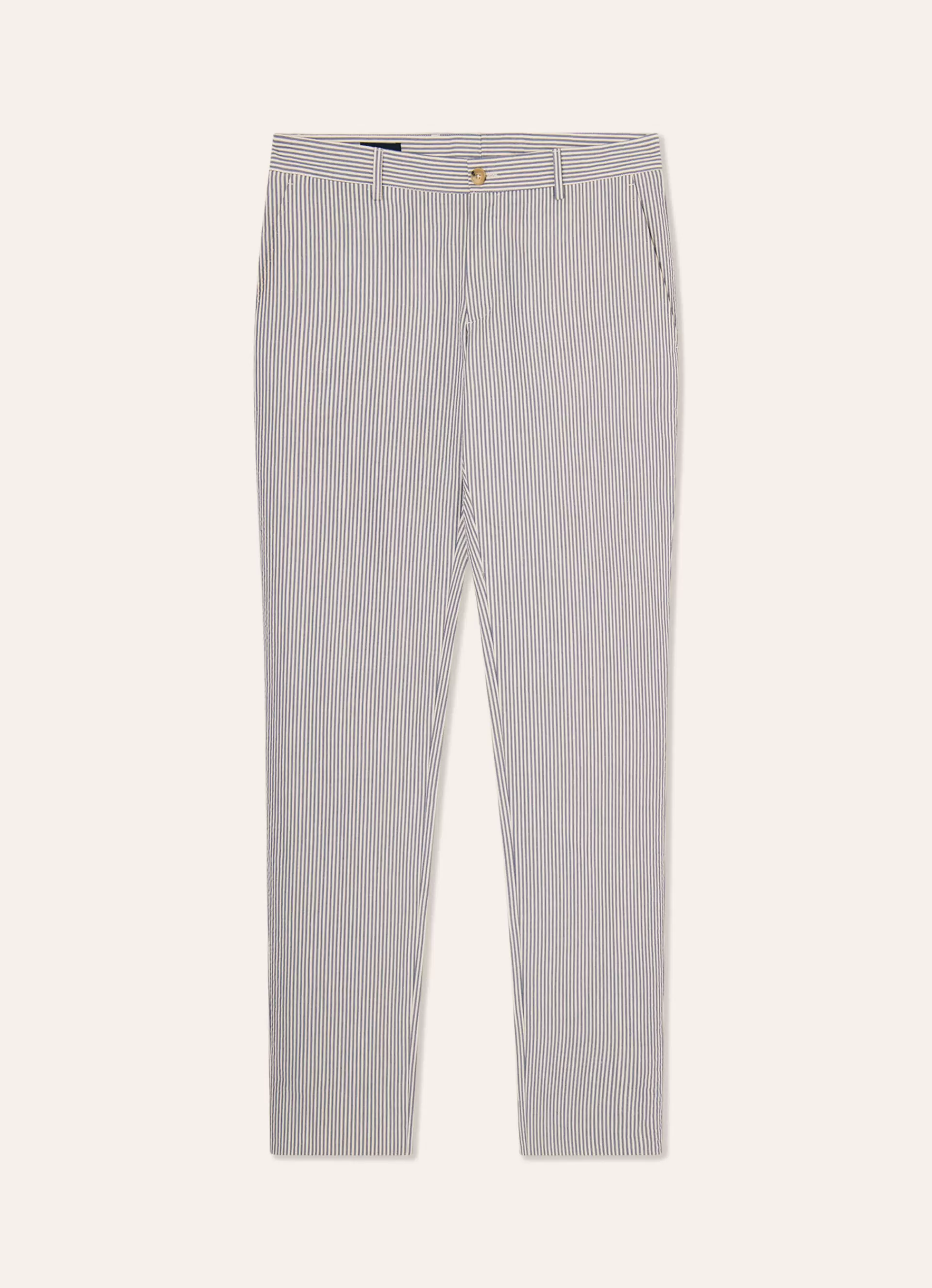 Pantalons>Façonnable Chino En Coton Seersucker Teint Blue/White