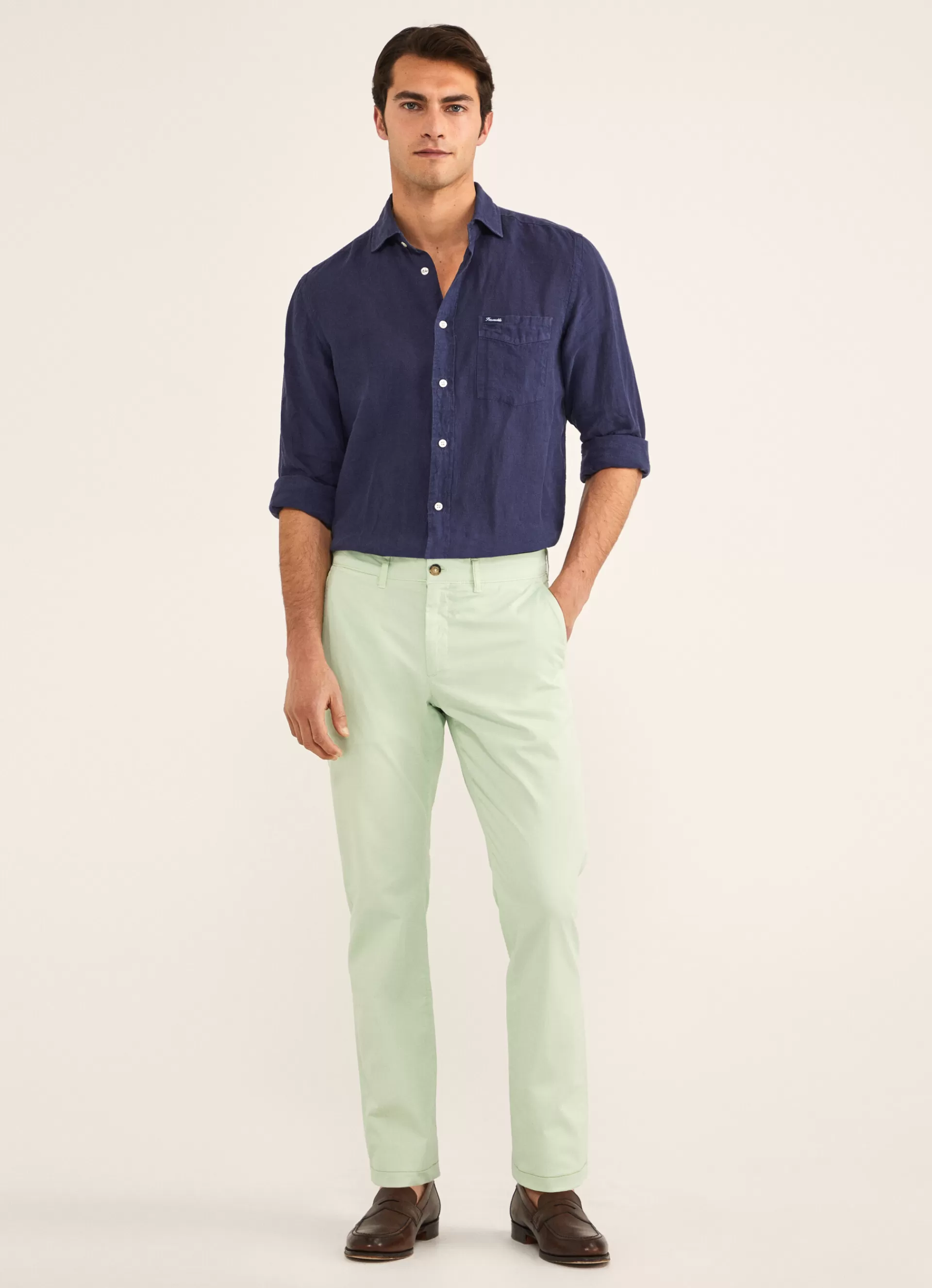 Pantalons>Façonnable Chino En Serge De Coton Light Green