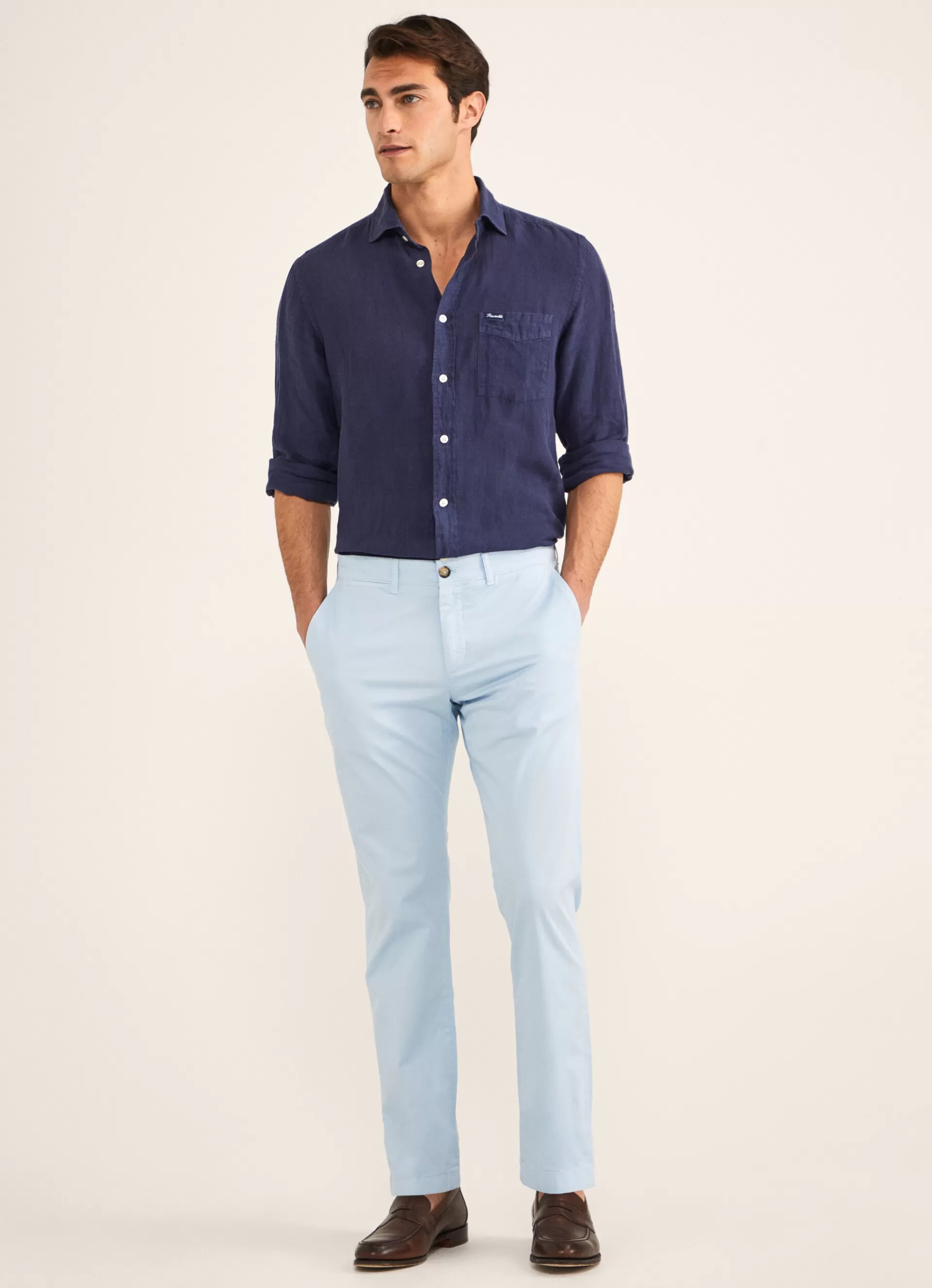Pantalons>Façonnable Chino En Serge De Coton Horizon Blue
