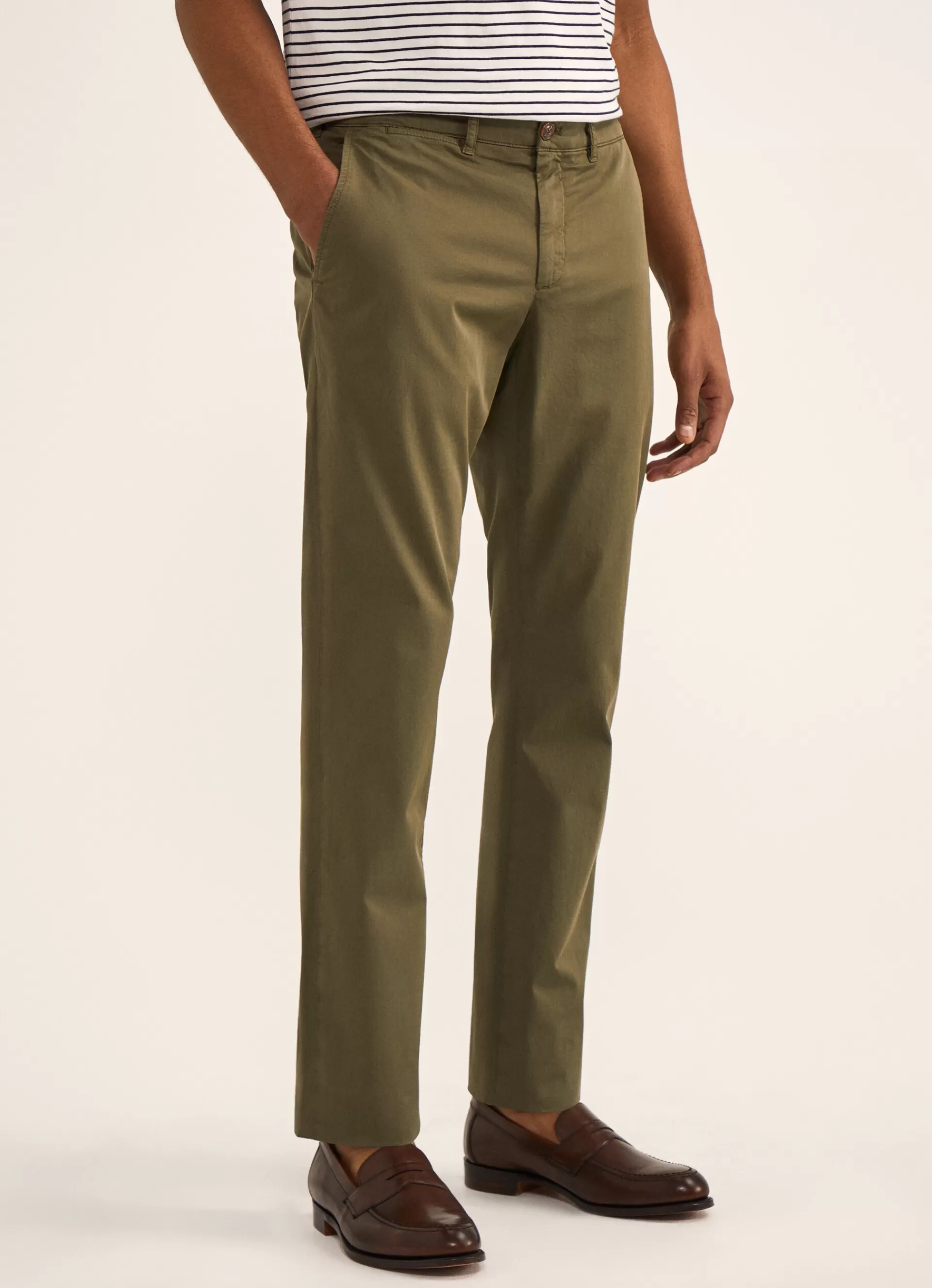 Pantalons>Façonnable Chino En Serge De Coton Khaki Green