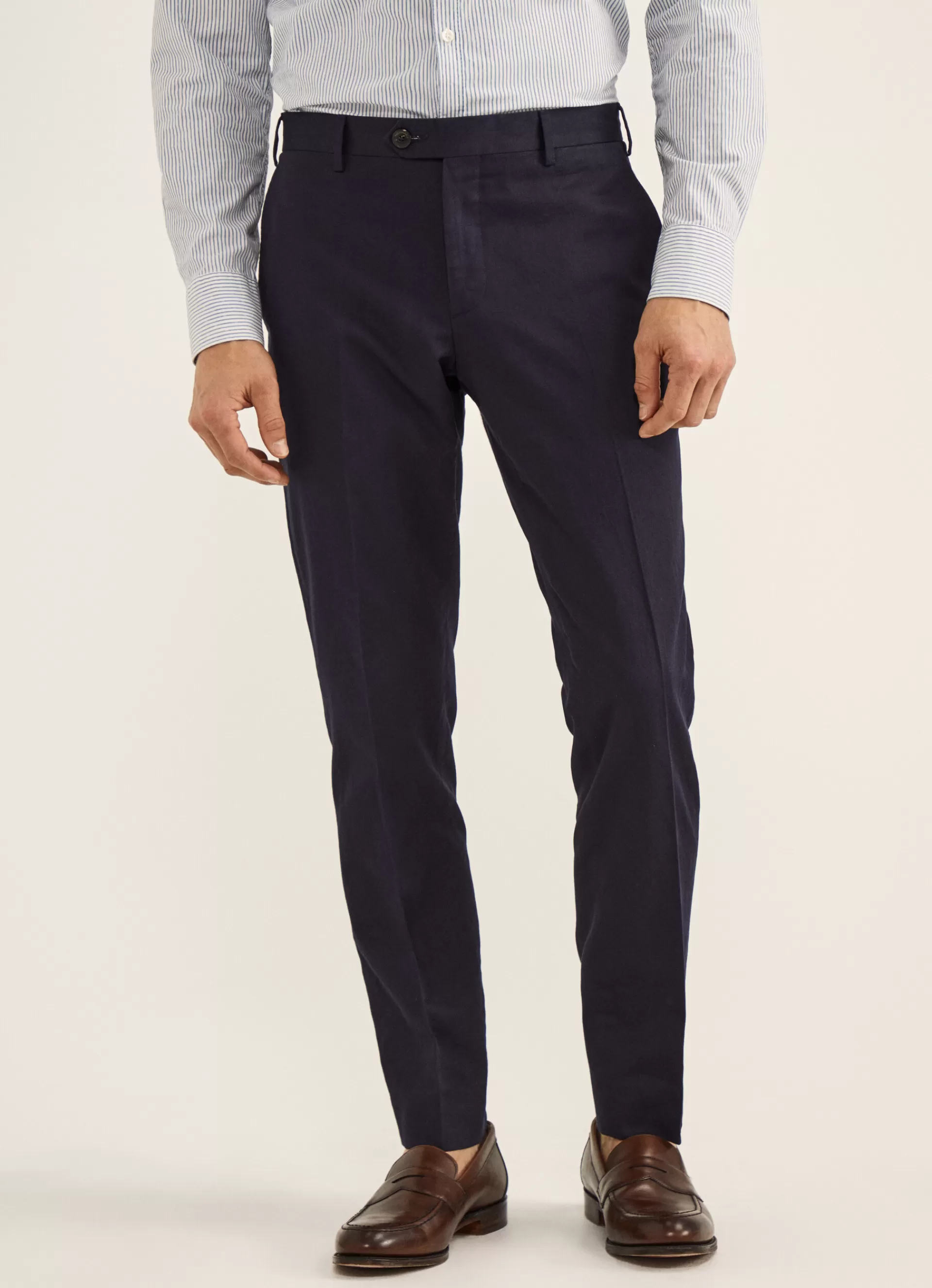 Pantalons>Façonnable Pantalon En Lin Et En Coton Marine